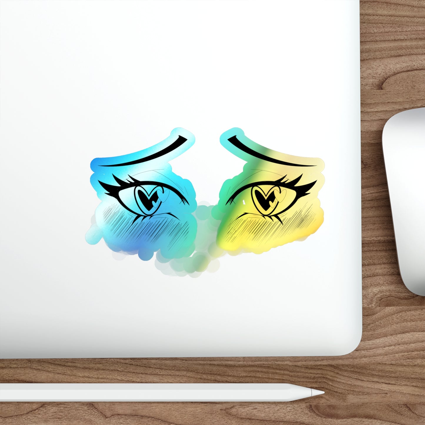 Ahegao Heart Eyes Holographic Sticker – Anime Face Expression Decal for Laptop, Water Bottle, Journal, or Car