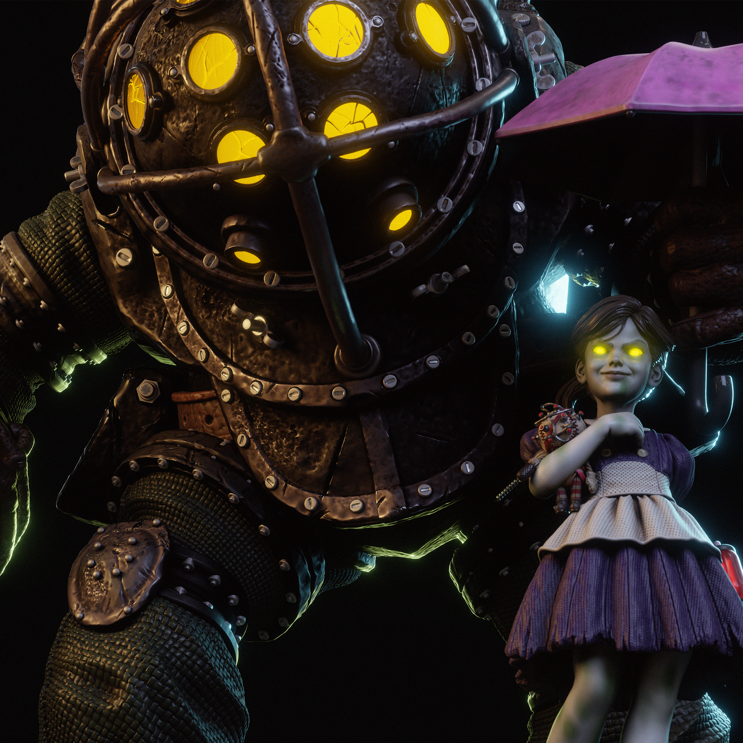 Big Daddy & Little Sister Style Protector Duo – Unpainted 3D Printed Model Kit