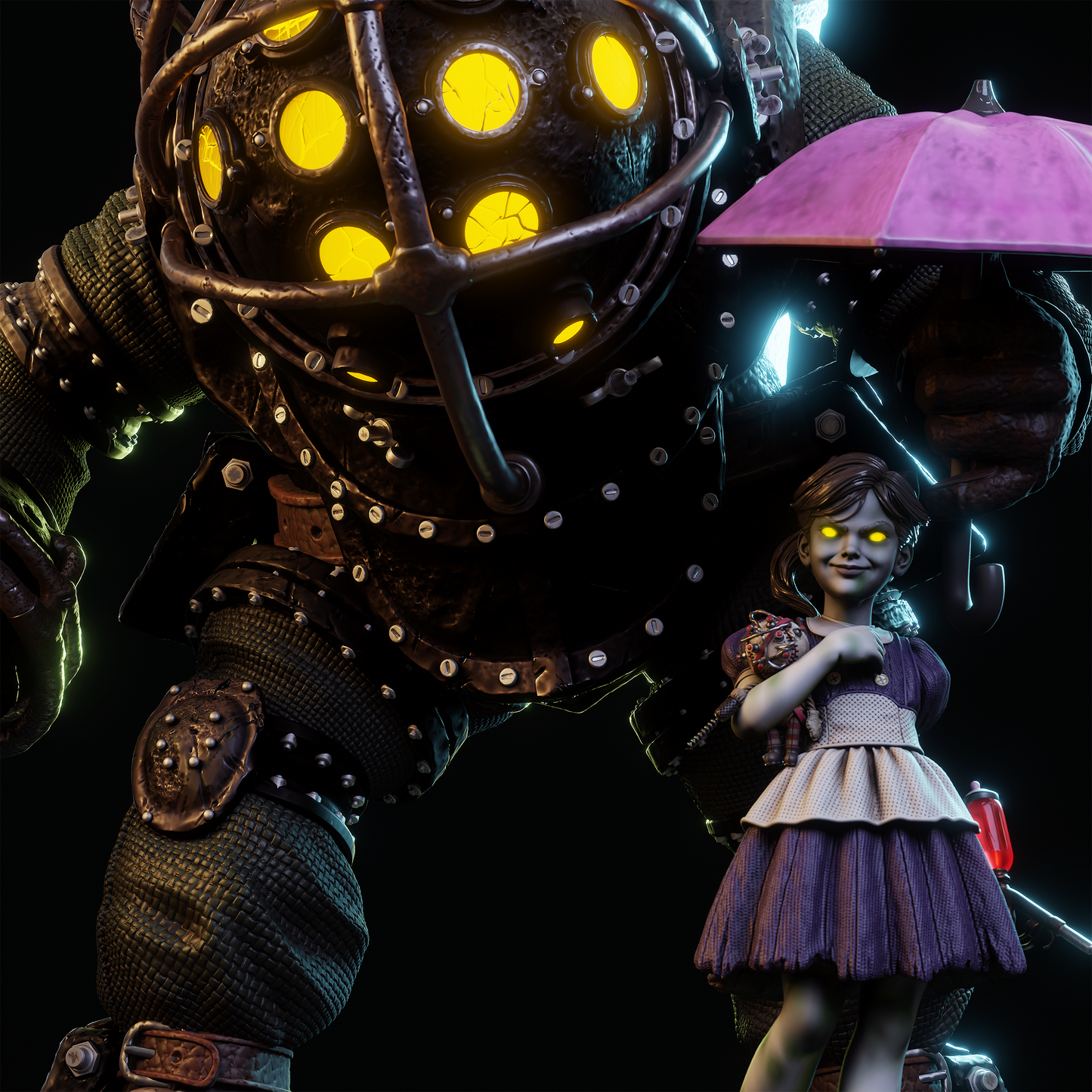 Big Daddy & Little Sister Style Protector Duo – Unpainted 3D Printed Model Kit
