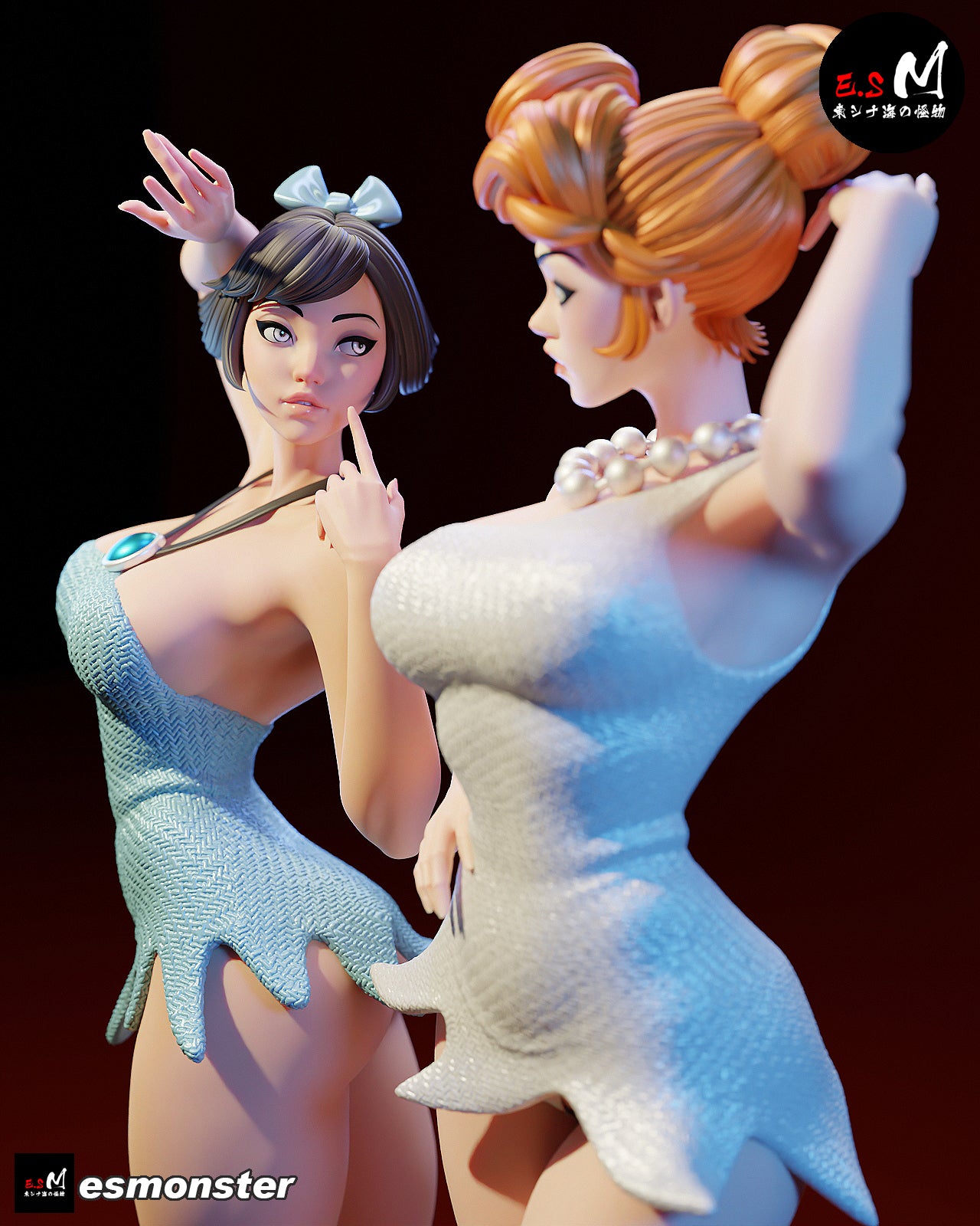 Wilma & Betty Duo Style Flintstones Resin Garage Kit (1/6-1/12)