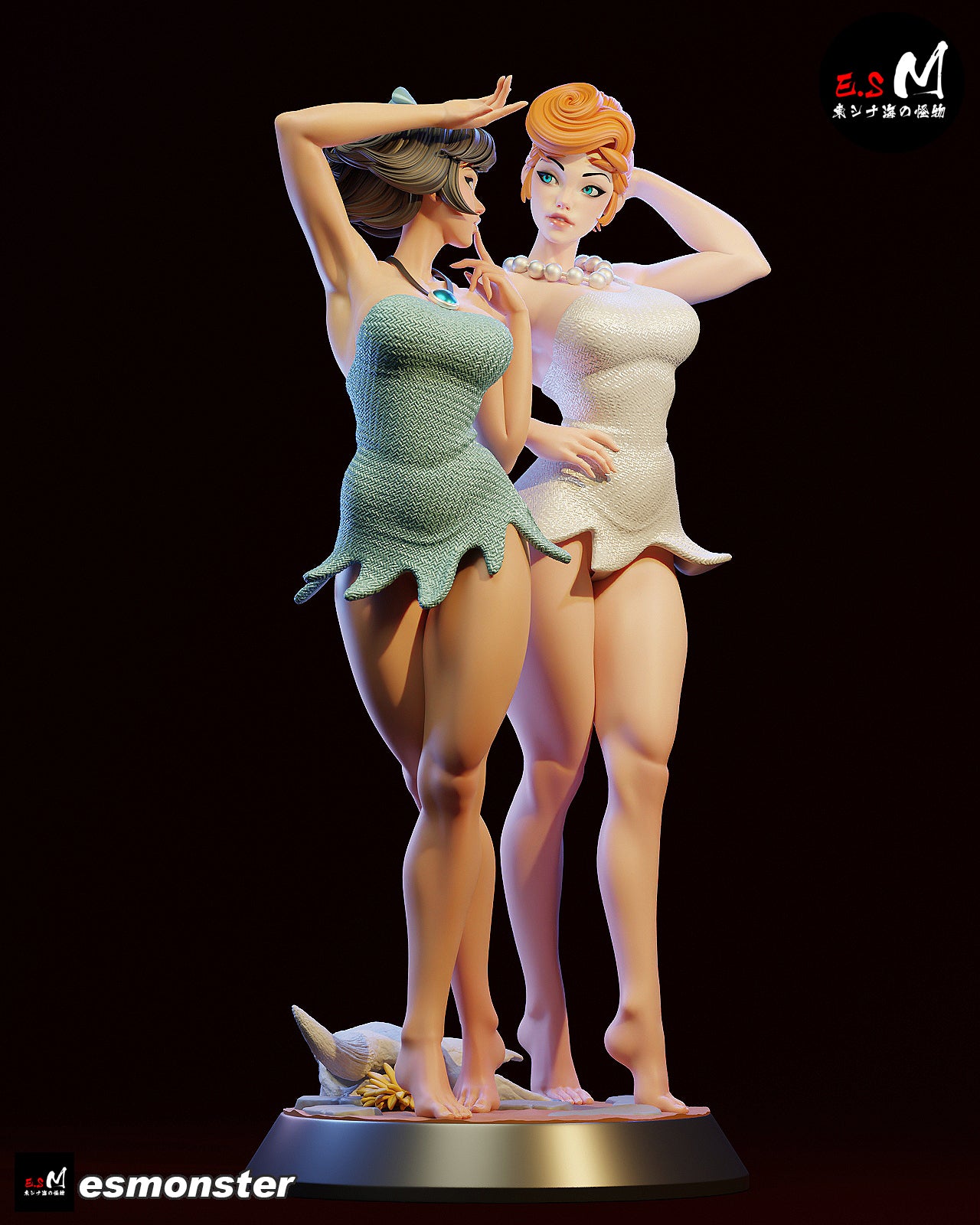 Wilma & Betty Duo Style Flintstones Resin Garage Kit (1/6-1/12)