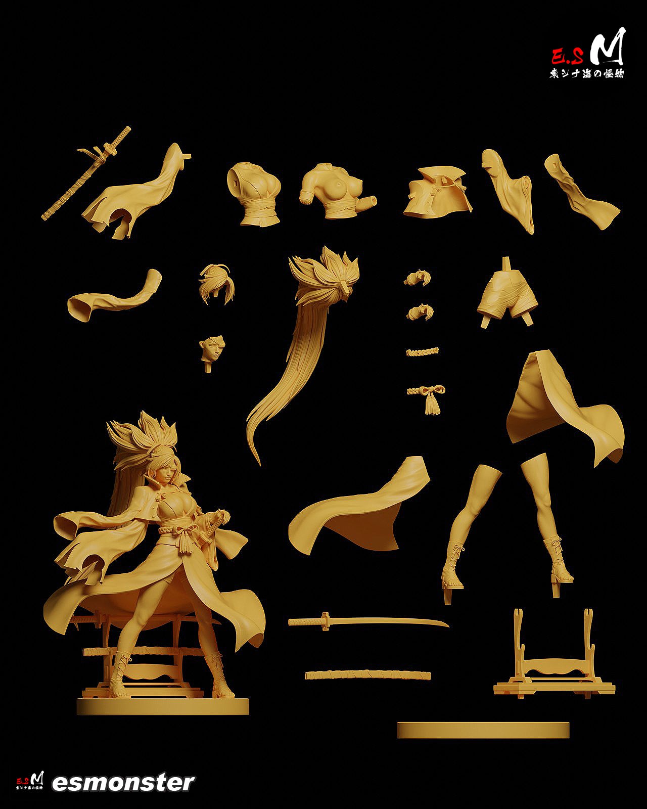 Casual Baiken Style Guilty Gear Unpainted Resin Garage Model Kit (1/6-1/12)