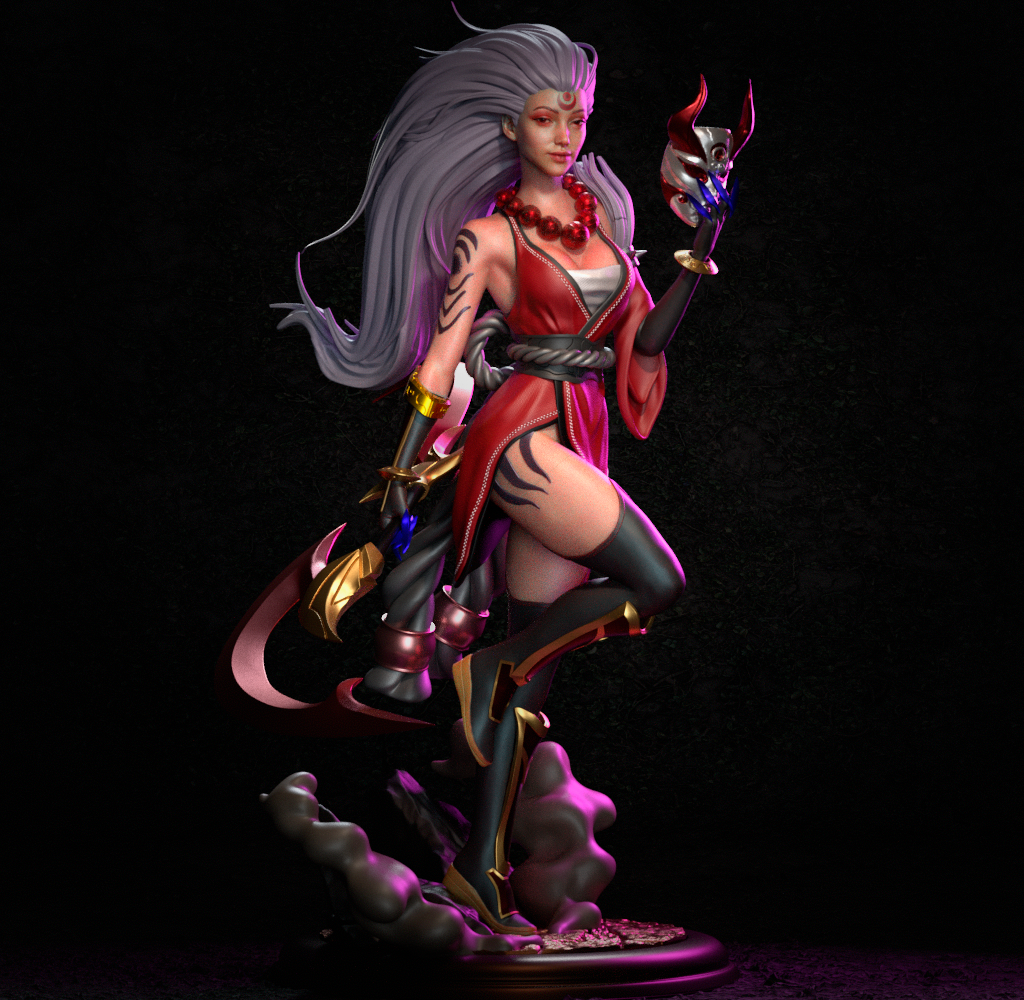 Painted Blood Moon Diana statue with glowing red effects.