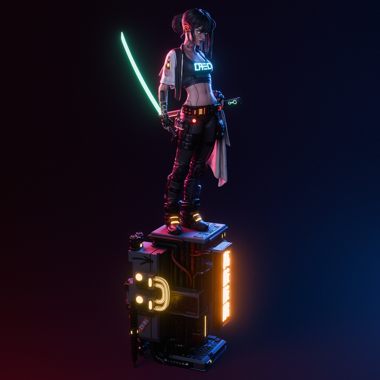 Cyber Samurai OC – Unpainted 3D Printed Model Kit