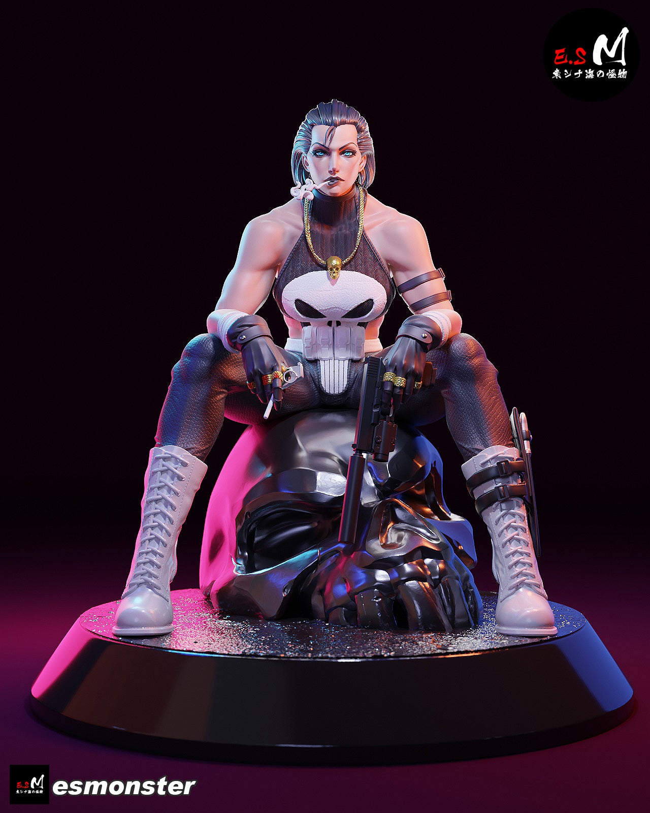 Lady Punisher Skull Style Marvel Unpainted Resin Garage Model Kit (1/6-1/12)