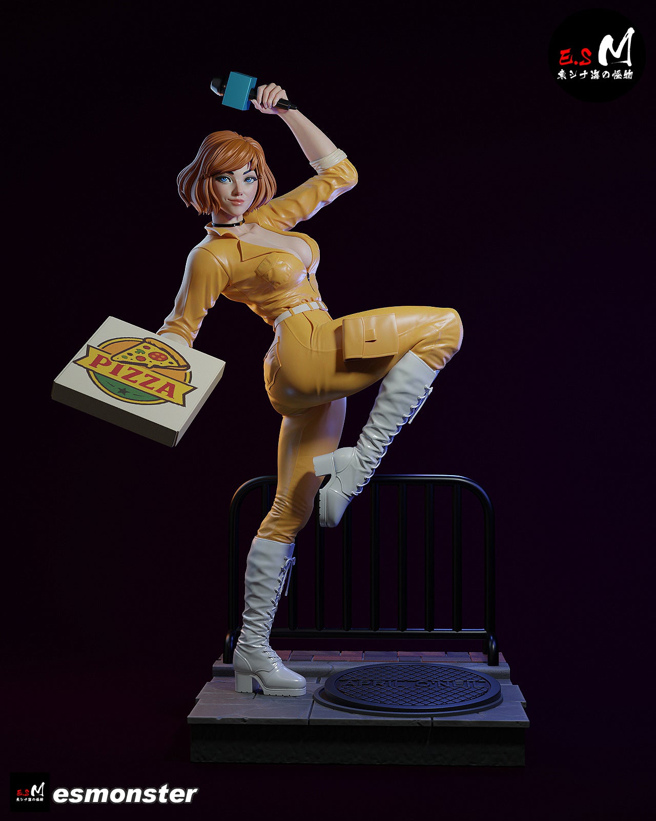 April O'Neil Pizza Style TMNT Cartoon Unpainted Resin Garage Kit (1/6-1/12)