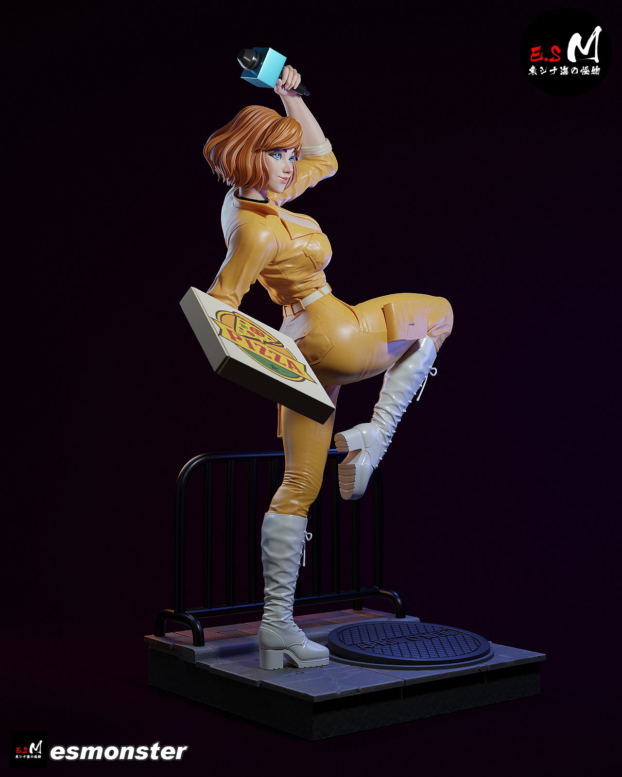 April O'Neil Pizza Style TMNT Cartoon Unpainted Resin Garage Kit (1/6-1/12)