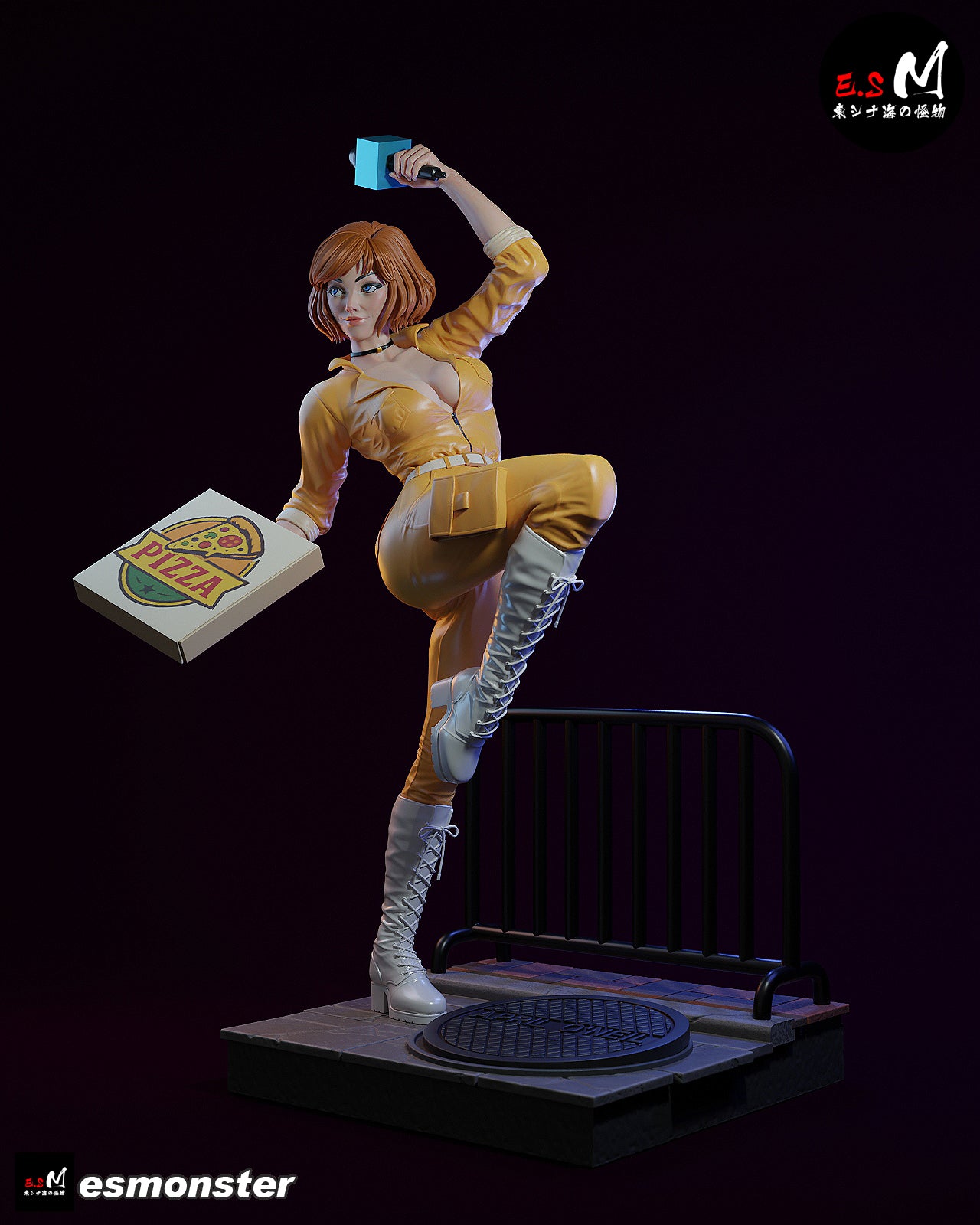 April O'Neil Pizza Style TMNT Cartoon Unpainted Resin Garage Kit (1/6-1/12)