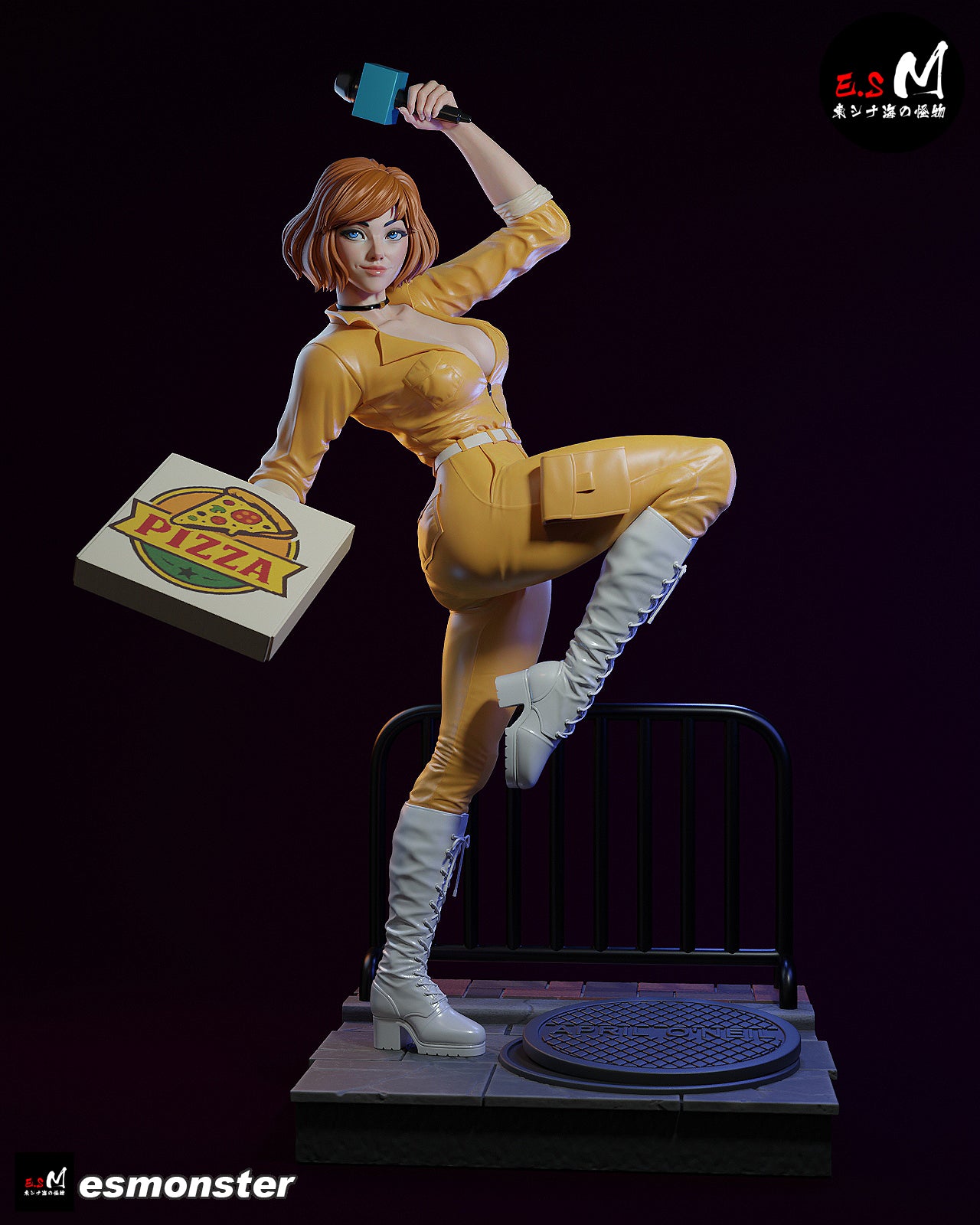 April O'Neil Pizza Style TMNT Cartoon Unpainted Resin Garage Kit (1/6-1/12)