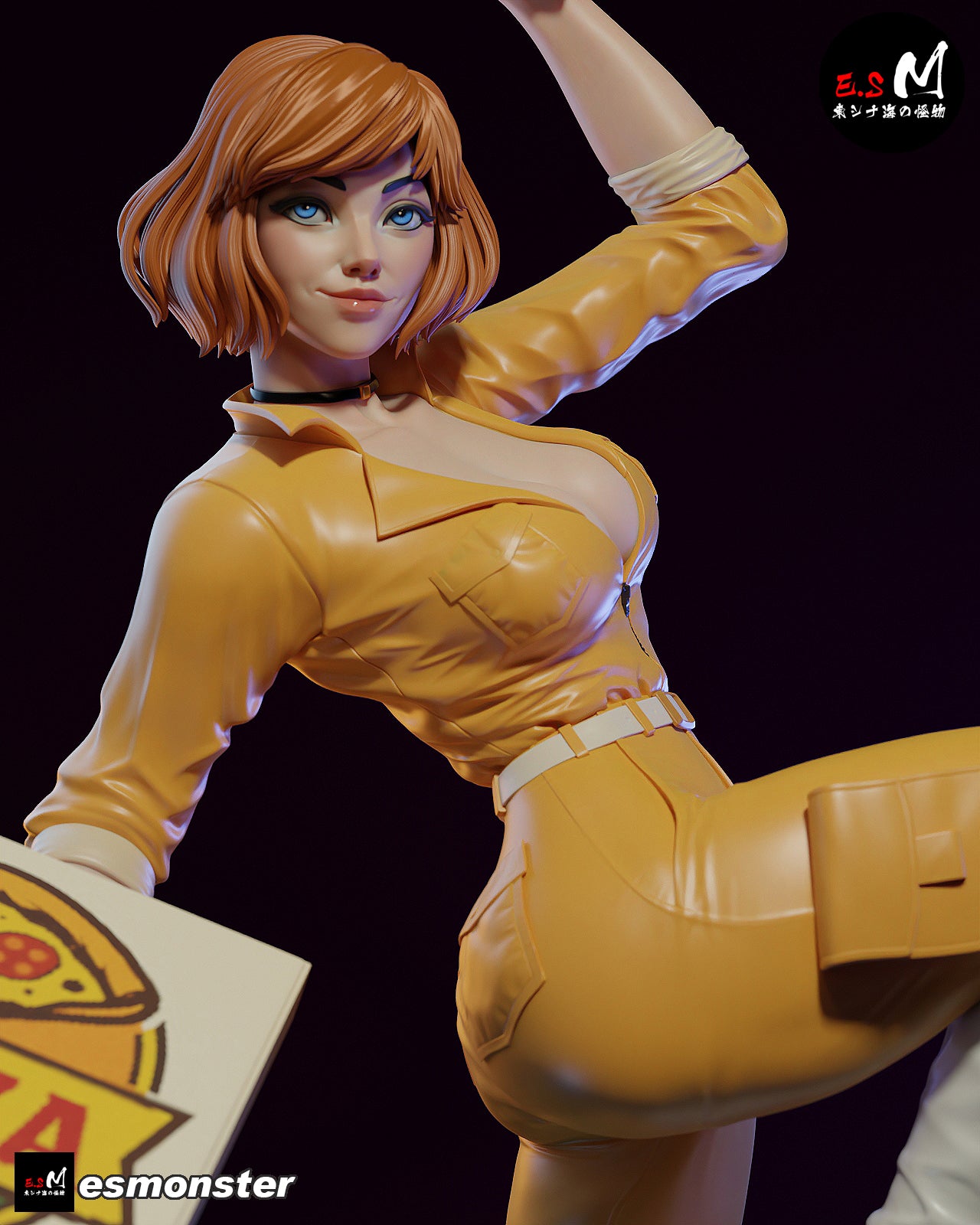 April O'Neil Pizza Style TMNT Cartoon Unpainted Resin Garage Kit (1/6-1/12)