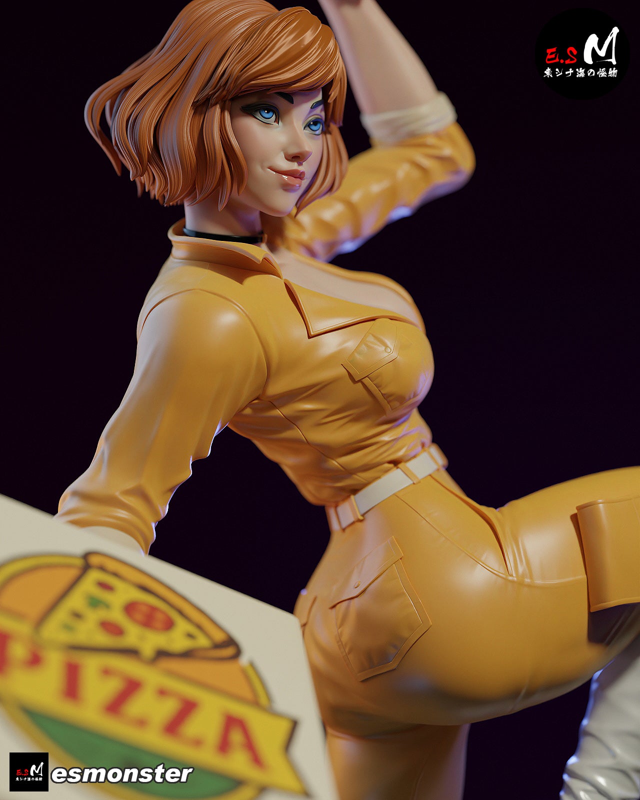 April O'Neil Pizza Style TMNT Cartoon Unpainted Resin Garage Kit (1/6-1/12)