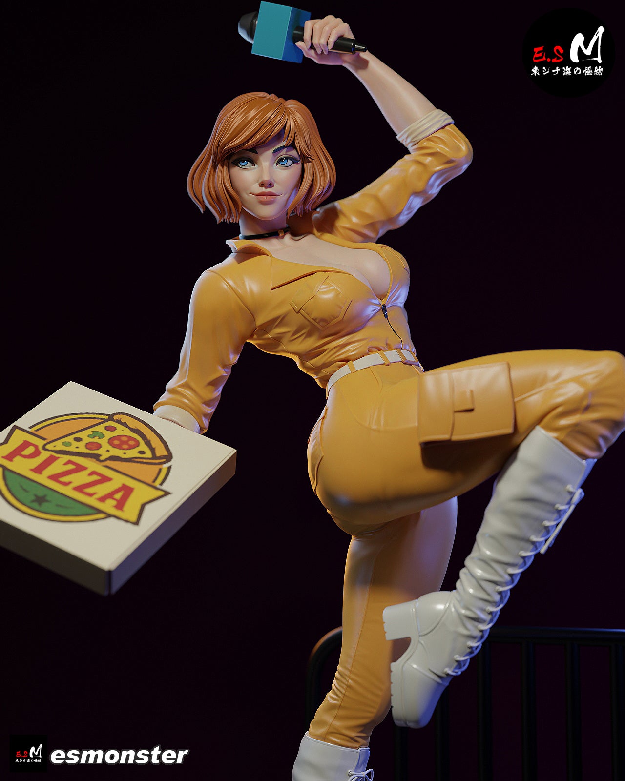 April O'Neil Pizza Style TMNT Cartoon Unpainted Resin Garage Kit (1/6-1/12)