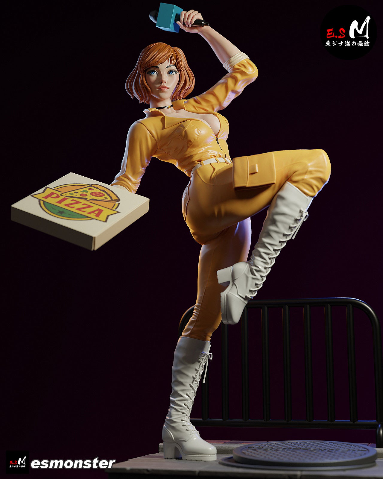 April O'Neil Pizza Style TMNT Cartoon Unpainted Resin Garage Kit (1/6-1/12)
