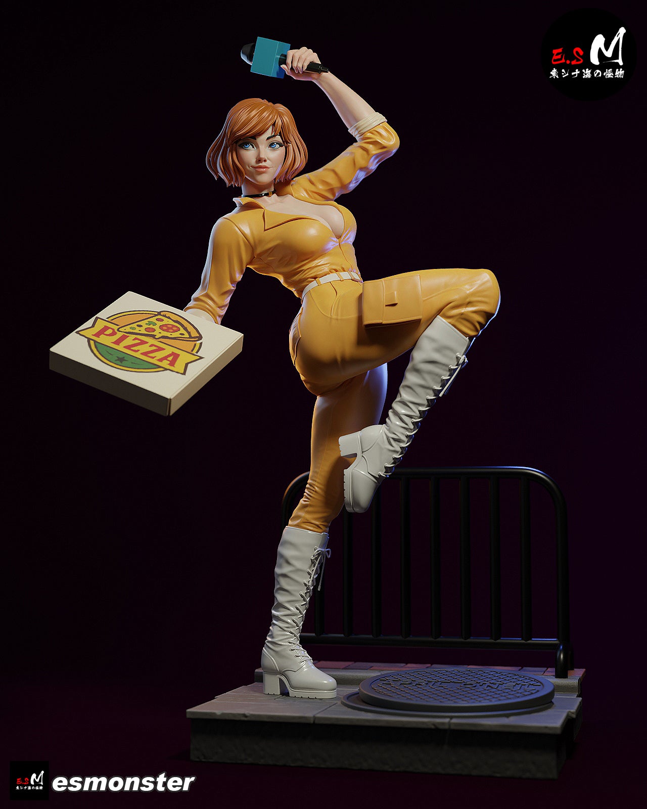 April O'Neil Pizza Style TMNT Cartoon Unpainted Resin Garage Kit (1/6-1/12)