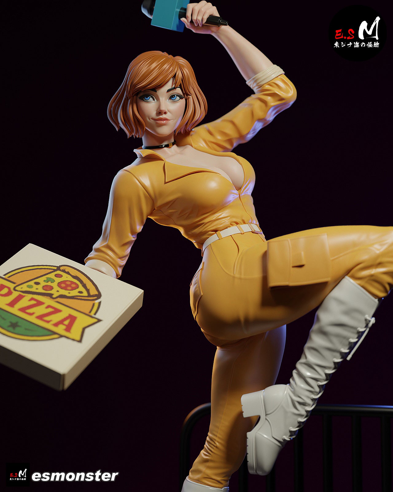 April O'Neil Pizza Style TMNT Cartoon Unpainted Resin Garage Kit (1/6-1/12)