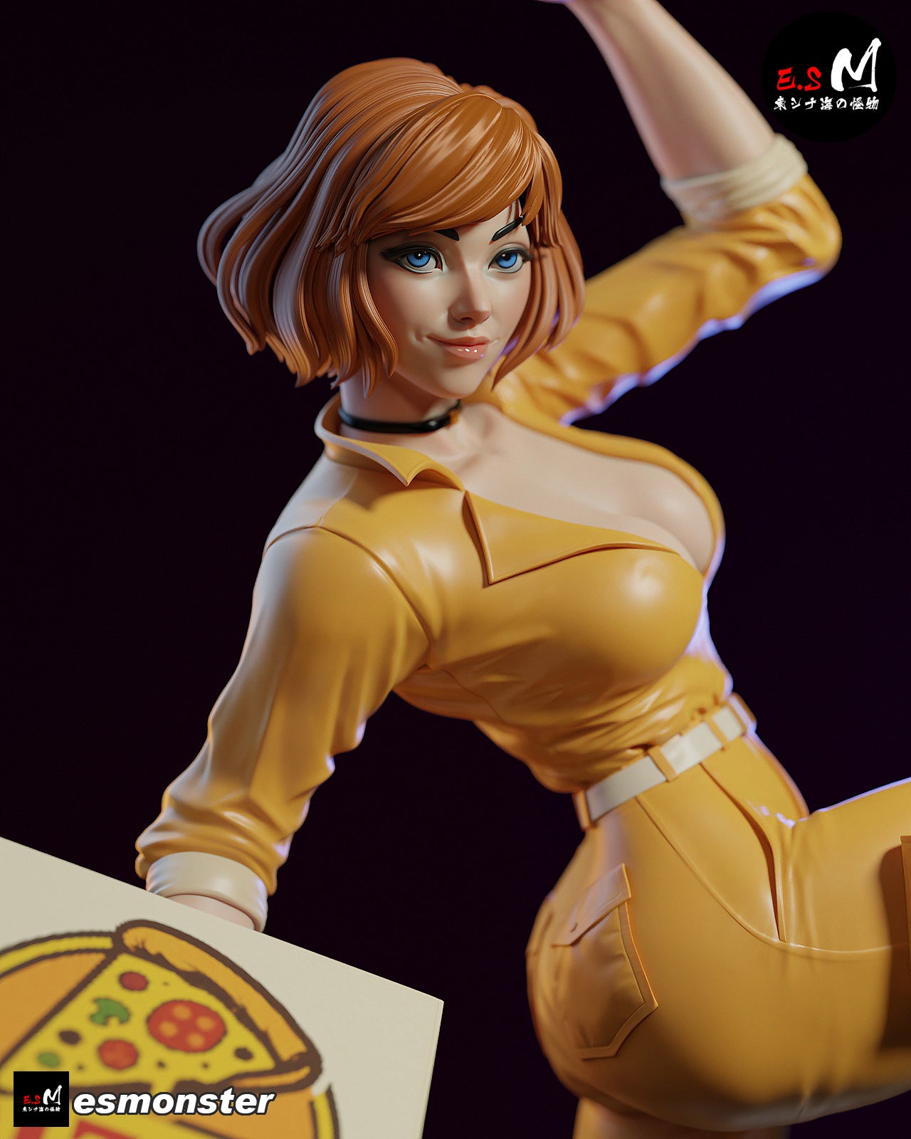 April O'Neil Pizza Style TMNT Cartoon Unpainted Resin Garage Kit (1/6-1/12)