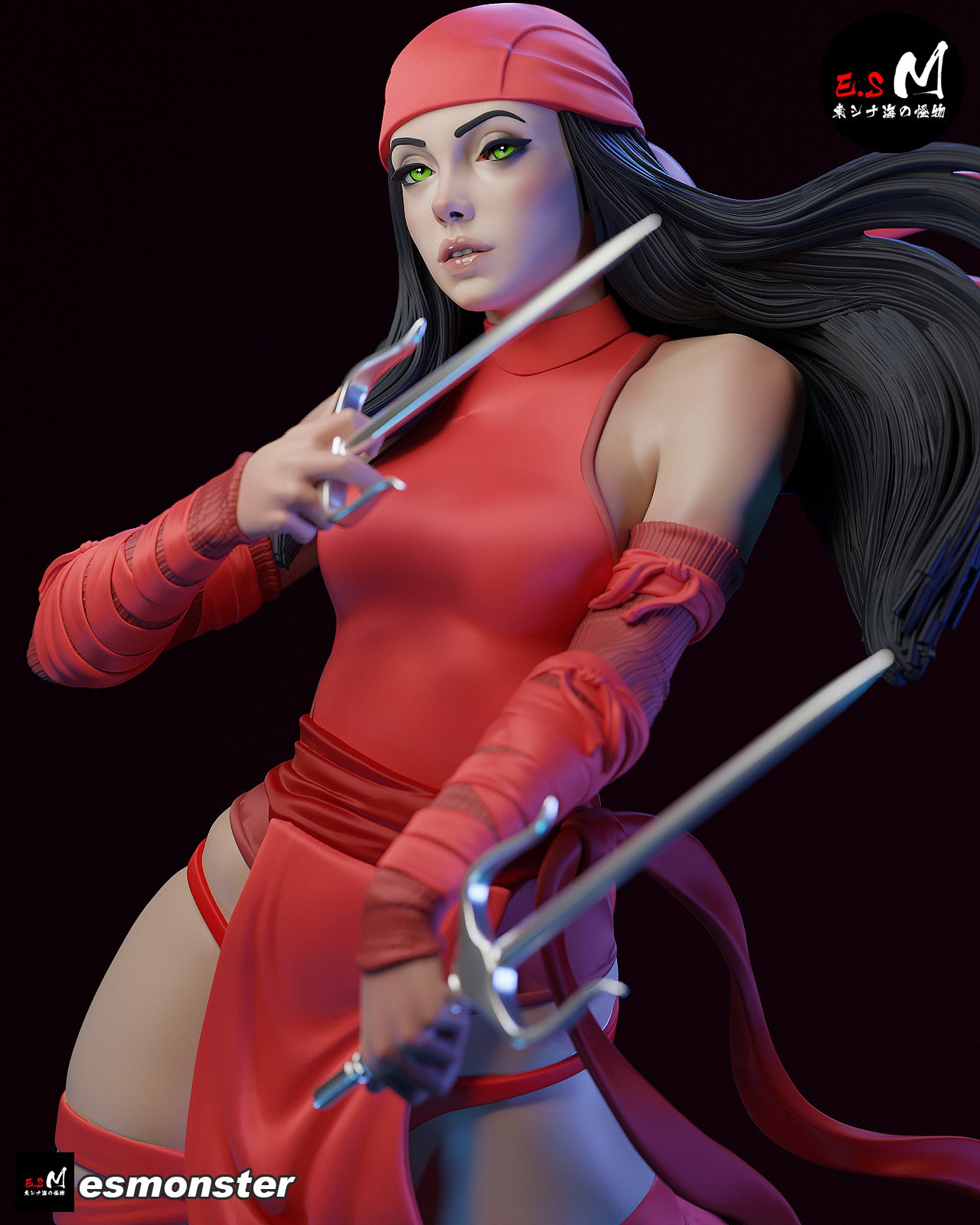 Elektra Dual Sai Style Marvel Unpainted Resin Garage Model Kit (1/6-1/12)