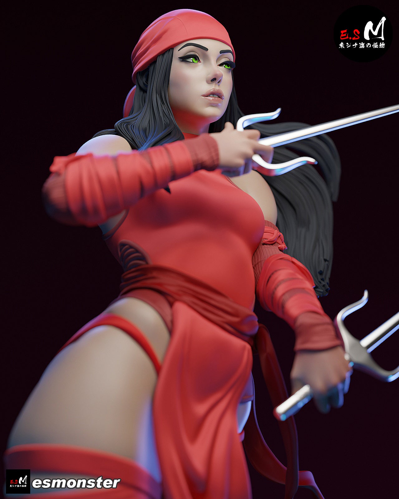Elektra Dual Sai Style Marvel Unpainted Resin Garage Model Kit (1/6-1/12)