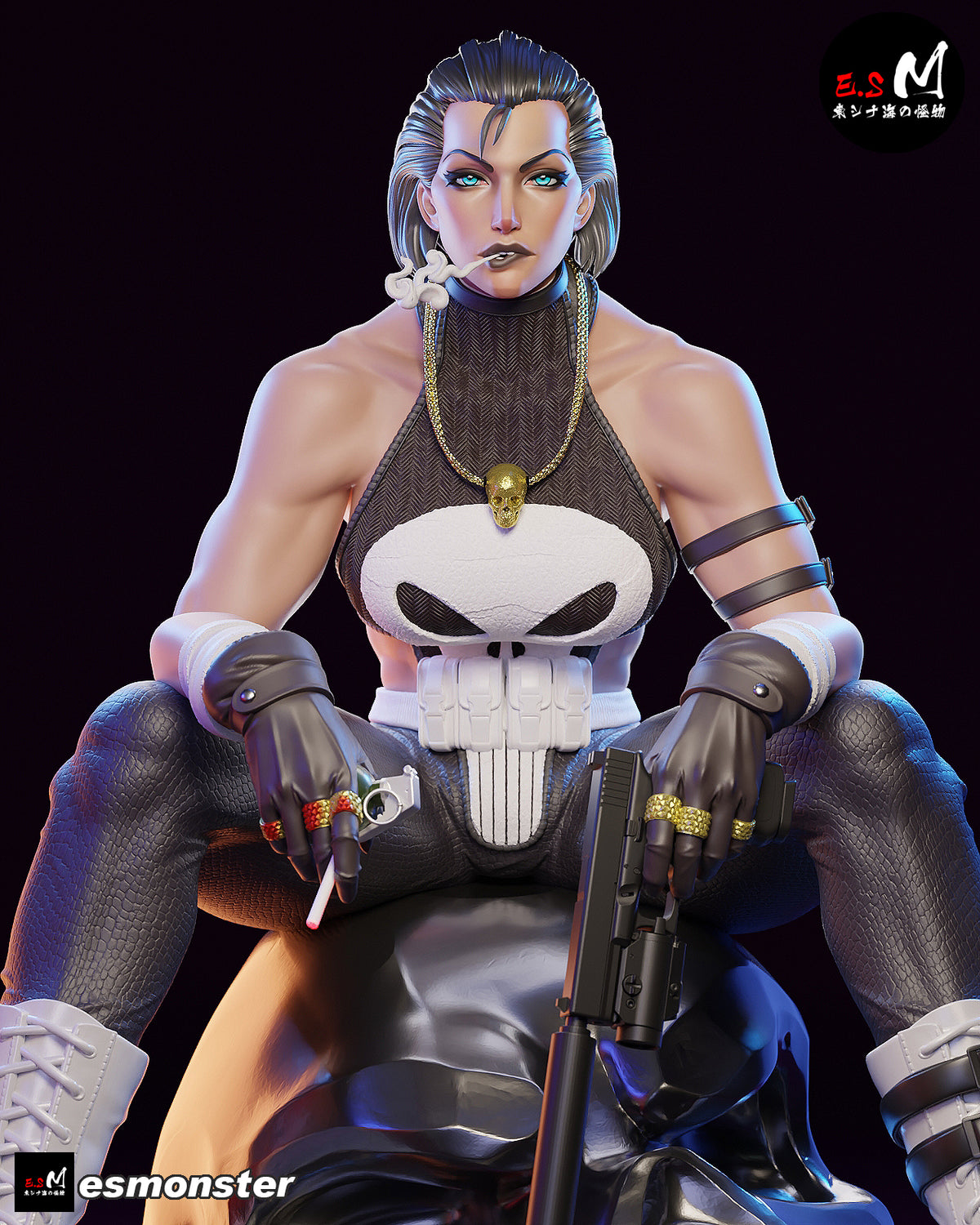 Lady Punisher Skull Style Marvel Unpainted Resin Garage Model Kit (1/6-1/12)