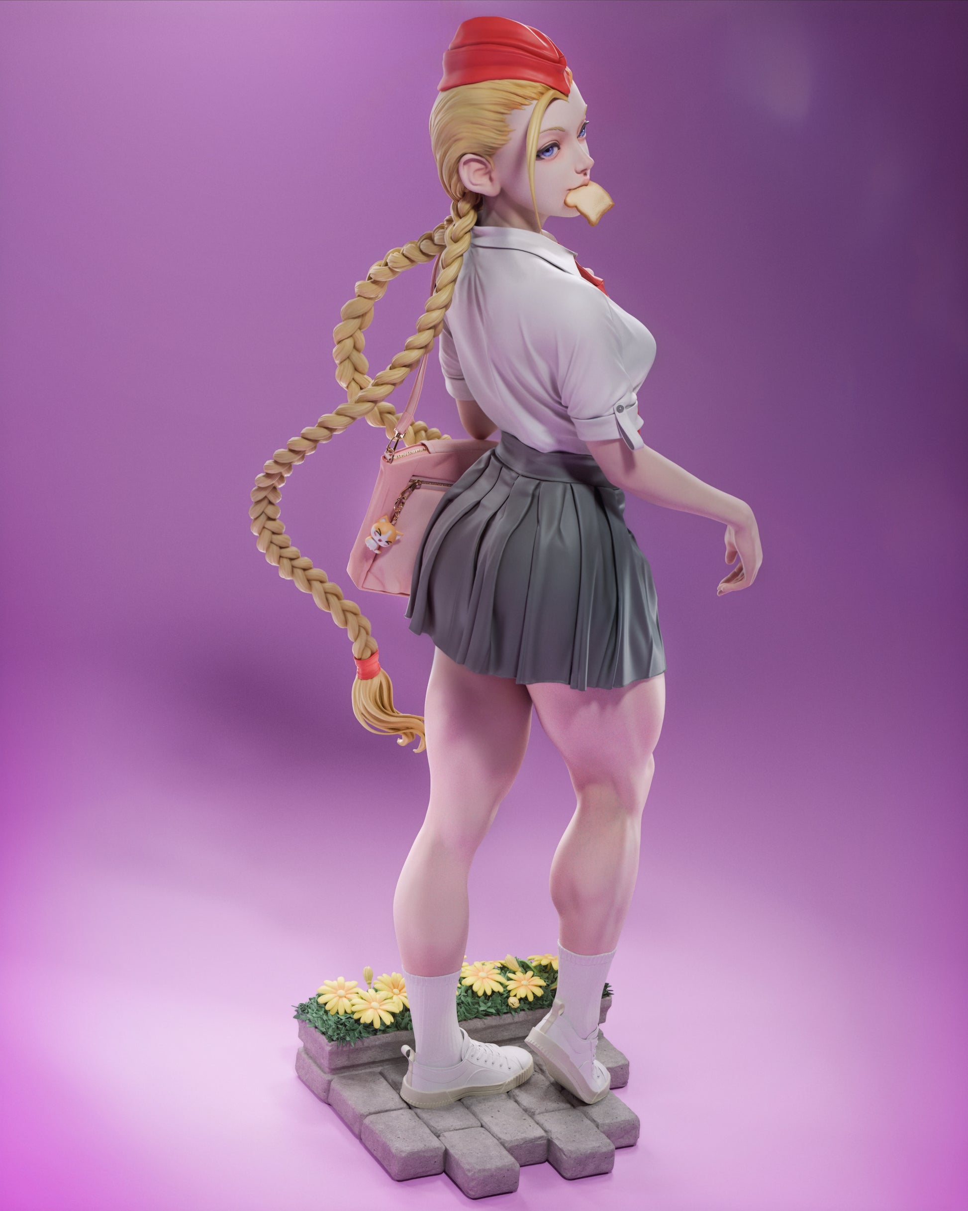 Side view of Cammy figure kit parts laid out before assembly.