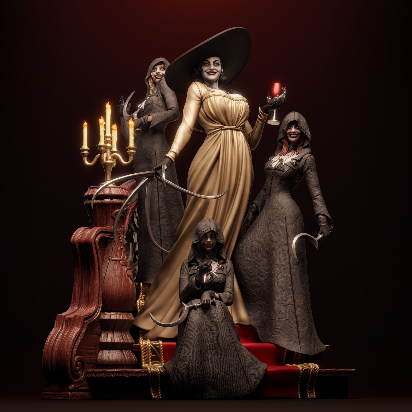 Lady Dimitrescu Sisters - Unpainted 3D printed resin model kit