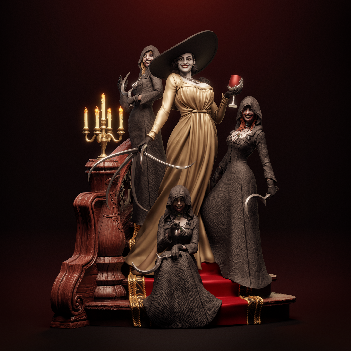 Lady Dimitrescu Sisters - Unpainted 3D printed resin model kit