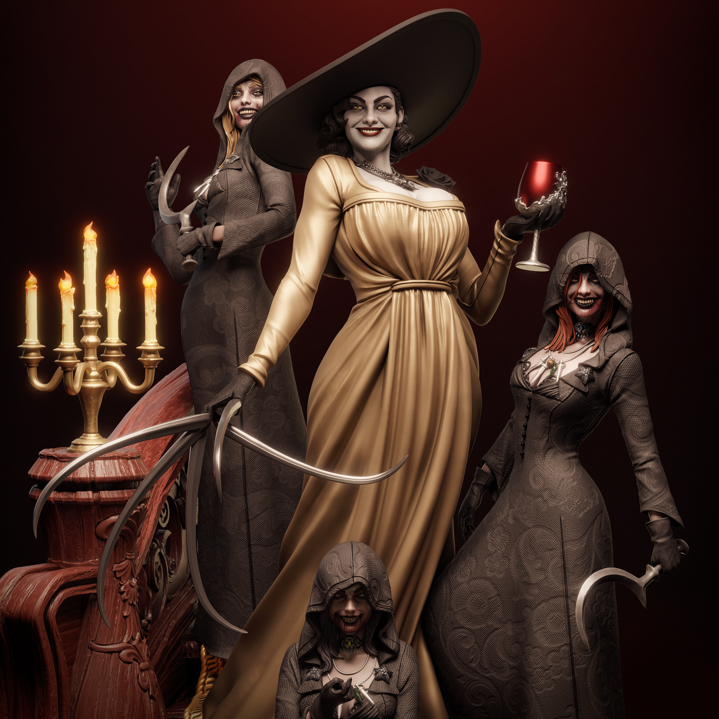 Lady Dimitrescu Sisters - Unpainted 3D printed resin model kit
