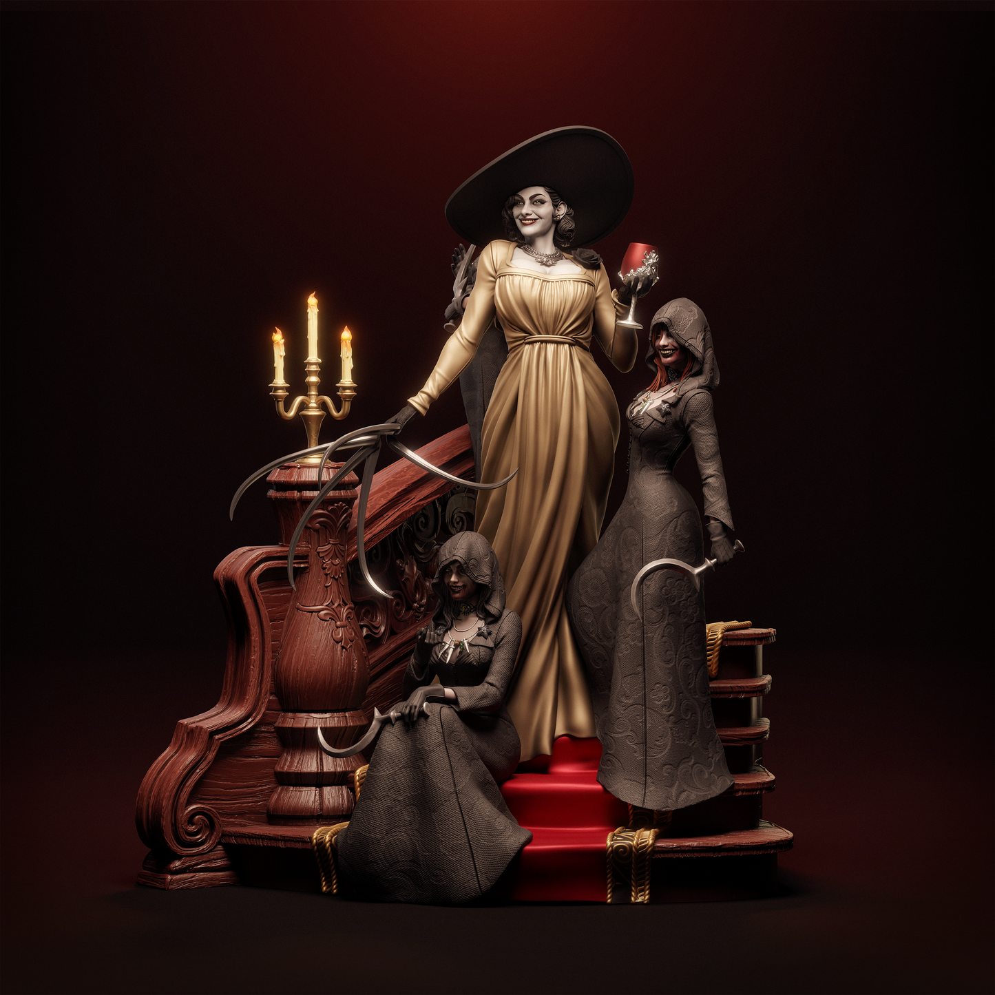 Lady Dimitrescu Sisters - Unpainted 3D printed resin model kit