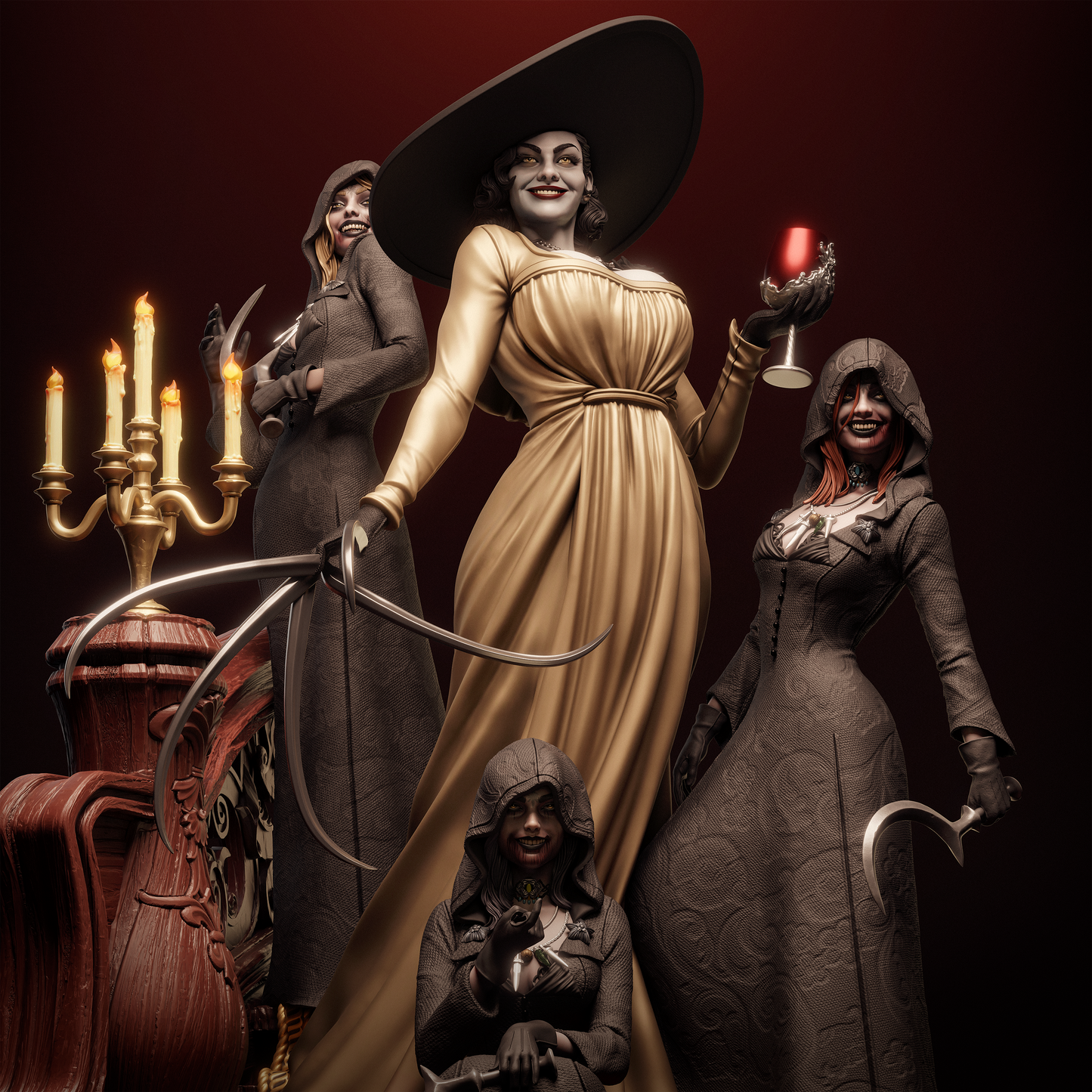 Lady Dimitrescu Sisters - Unpainted 3D printed resin model kit