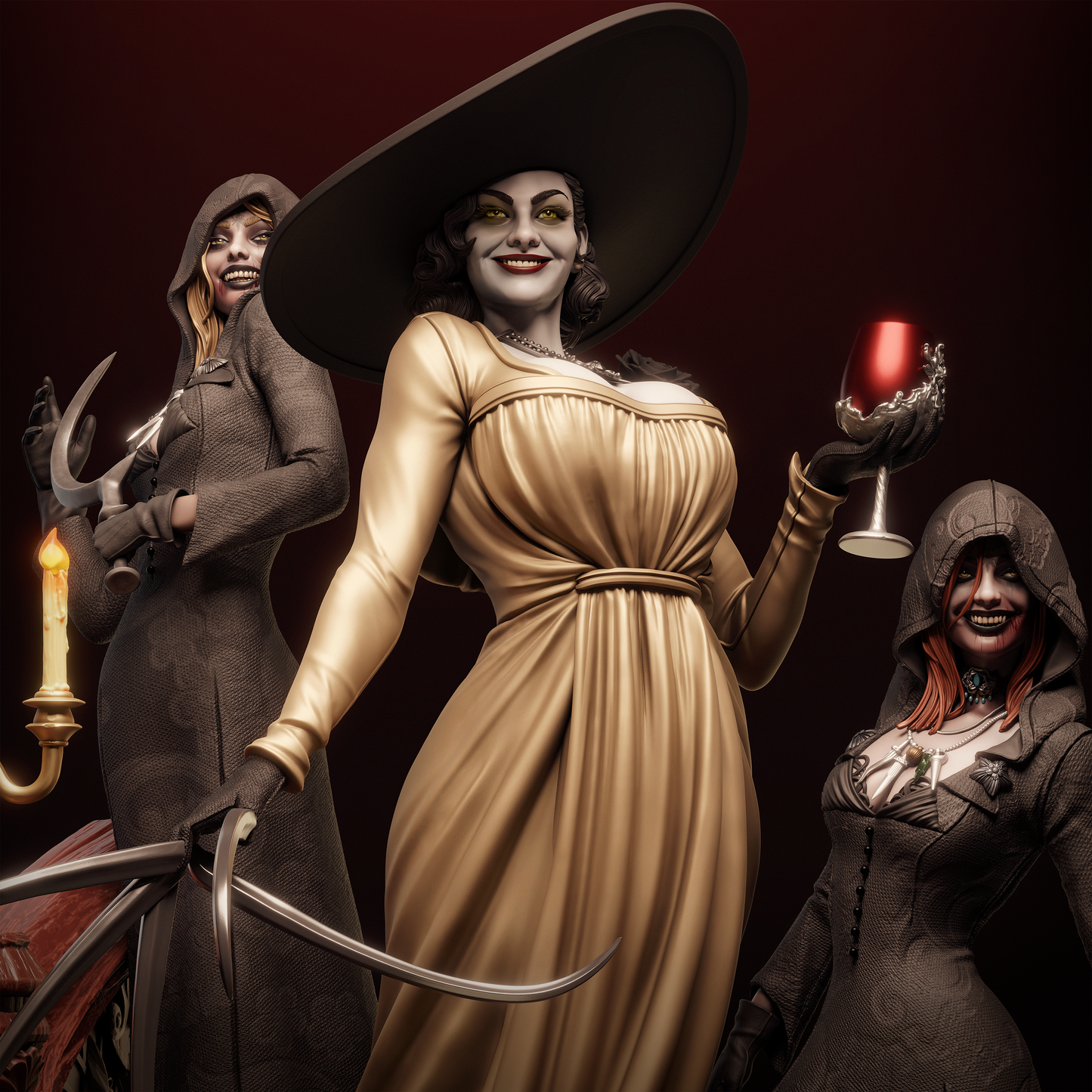 Lady Dimitrescu Sisters - Unpainted 3D printed resin model kit