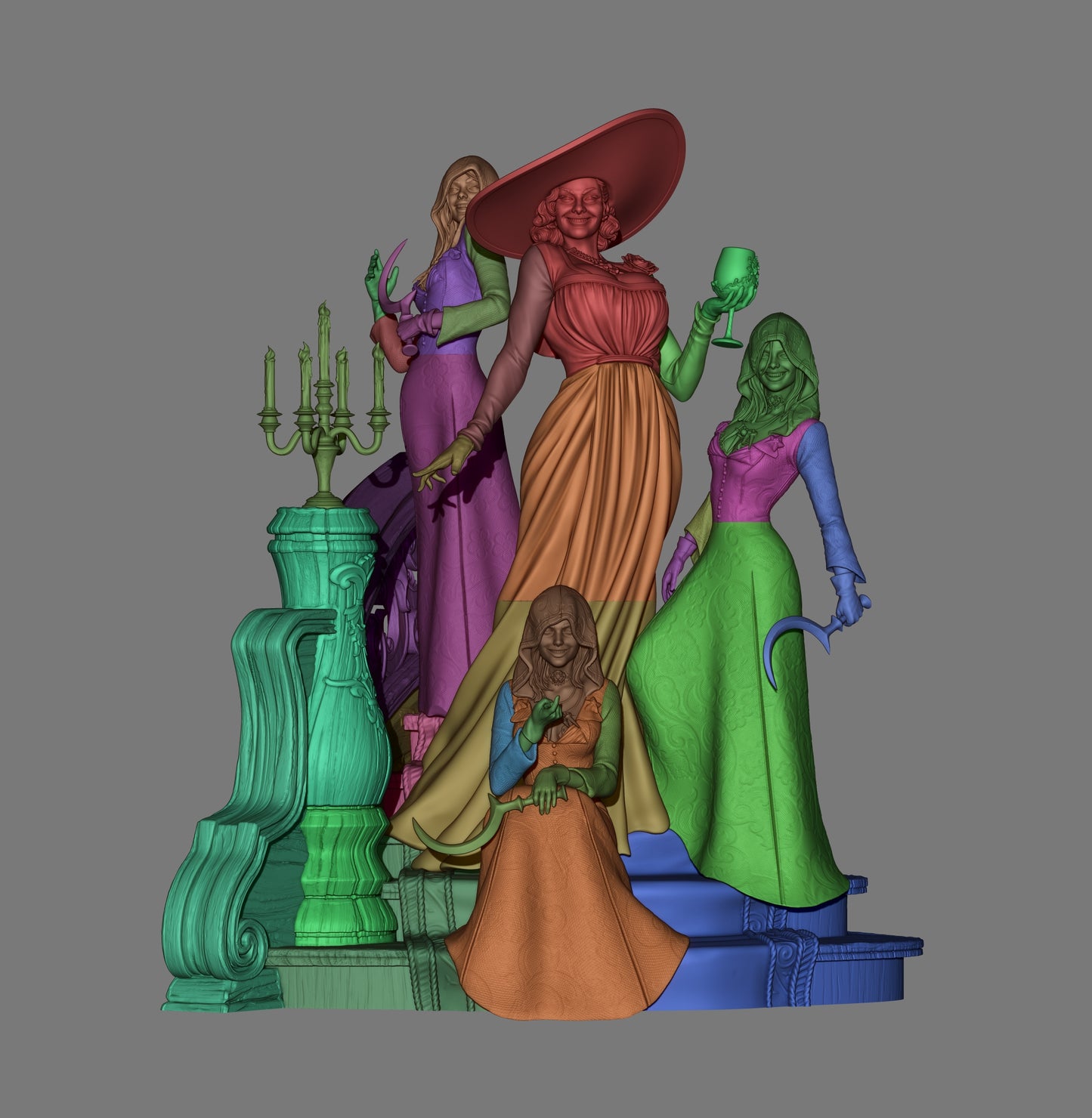 Lady Dimitrescu Sisters - Unpainted 3D printed resin model kit