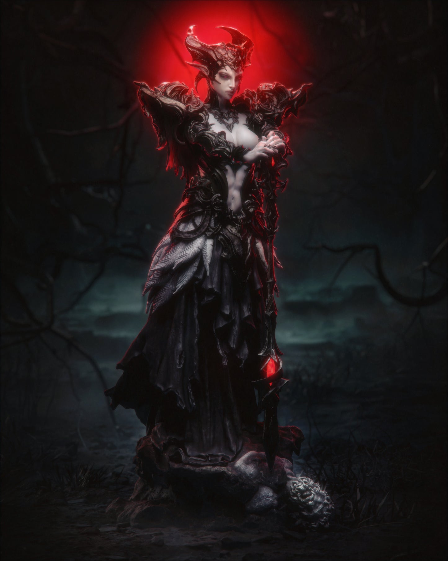 Queen of the Ashen Vale – Unpainted 3D Printed Model Kit