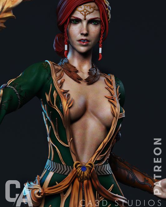Triss Merigold style Flame Sorceress Girl resin kit – Unpainted 3D Printed Model kit