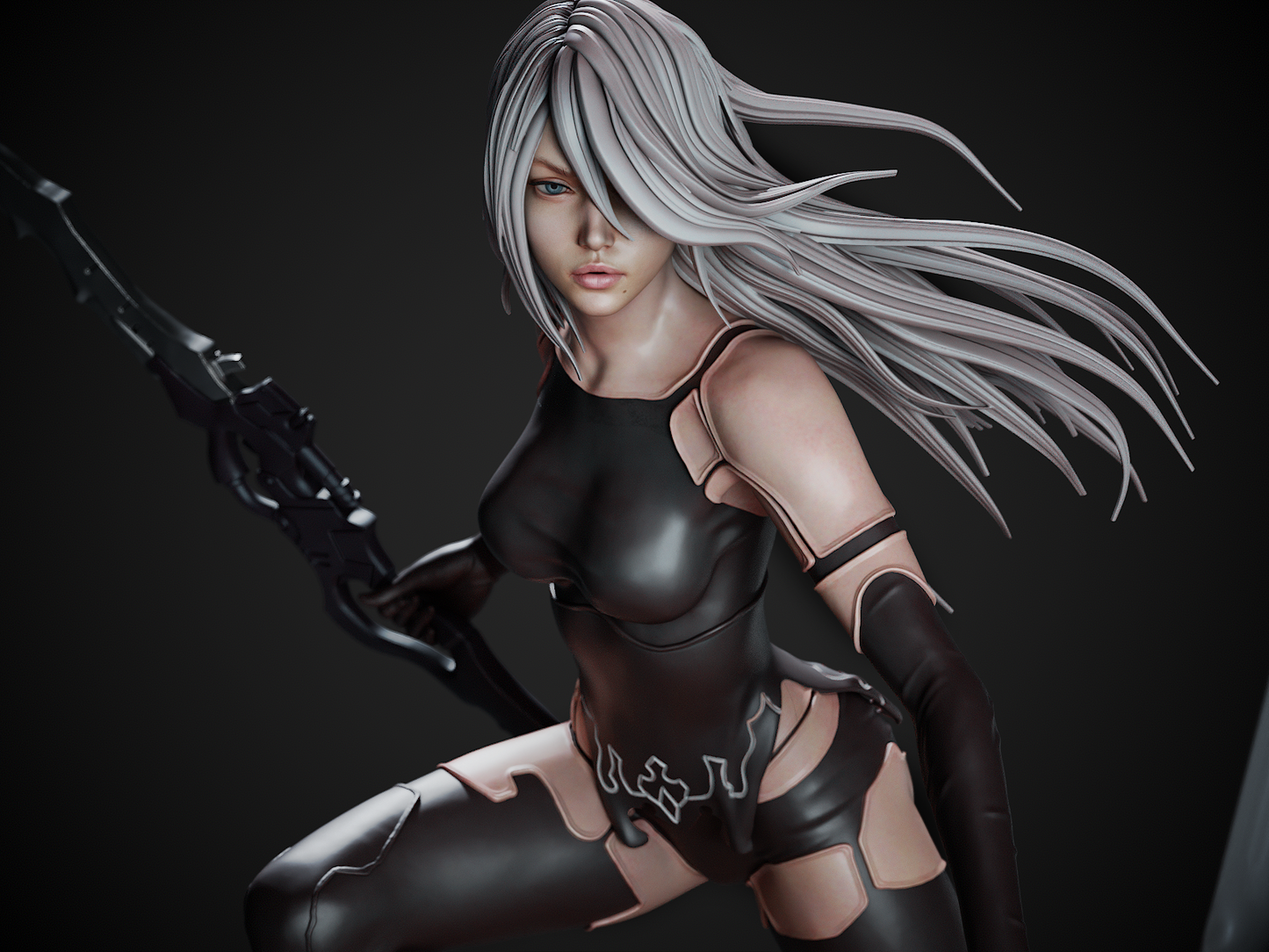 A2 style White-Haired Android Girl resin kit – Unpainted 3D Printed Model kit