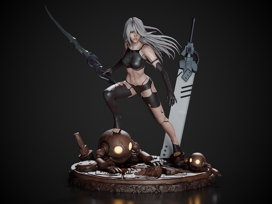 A2 style White-Haired Android Girl resin kit – Unpainted 3D Printed Model kit
