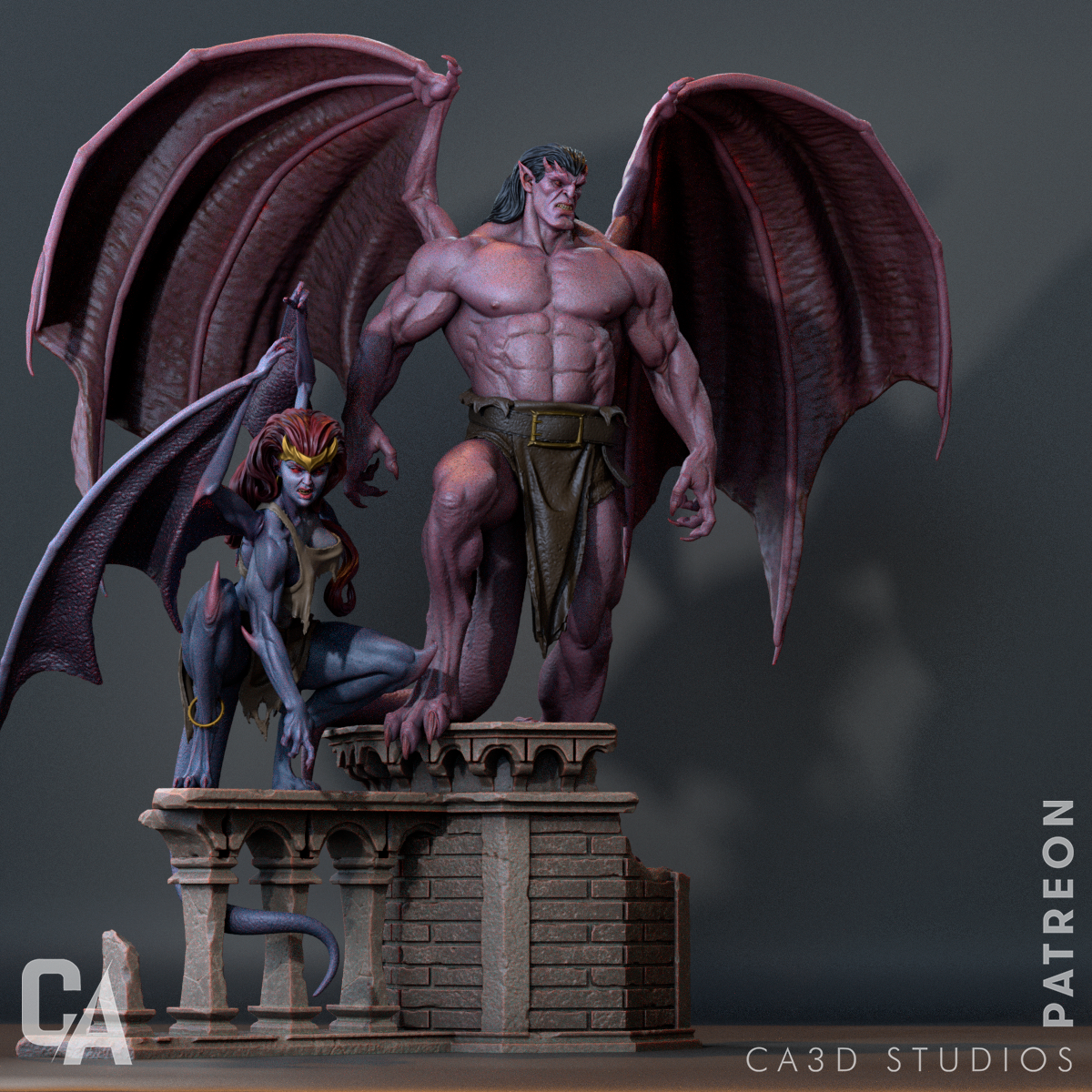 Goliath & Demona Style Gargoyle Resin Duo – Unpainted 3D Printed Hero and Villain Model Kit