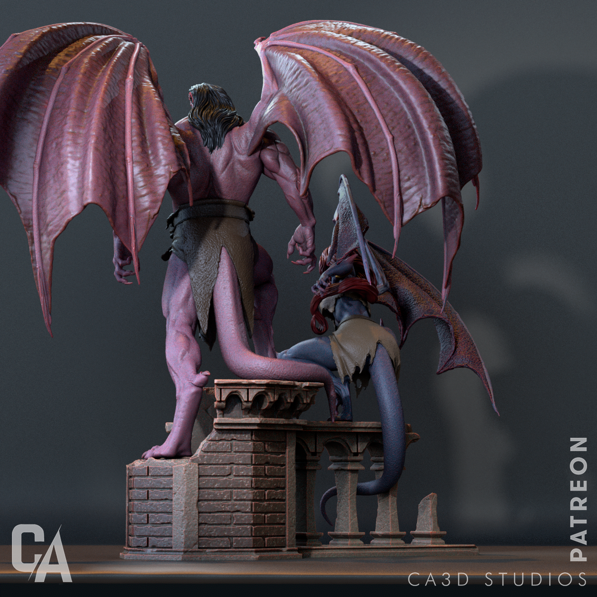 Goliath & Demona Style Gargoyle Resin Duo – Unpainted 3D Printed Hero and Villain Model Kit
