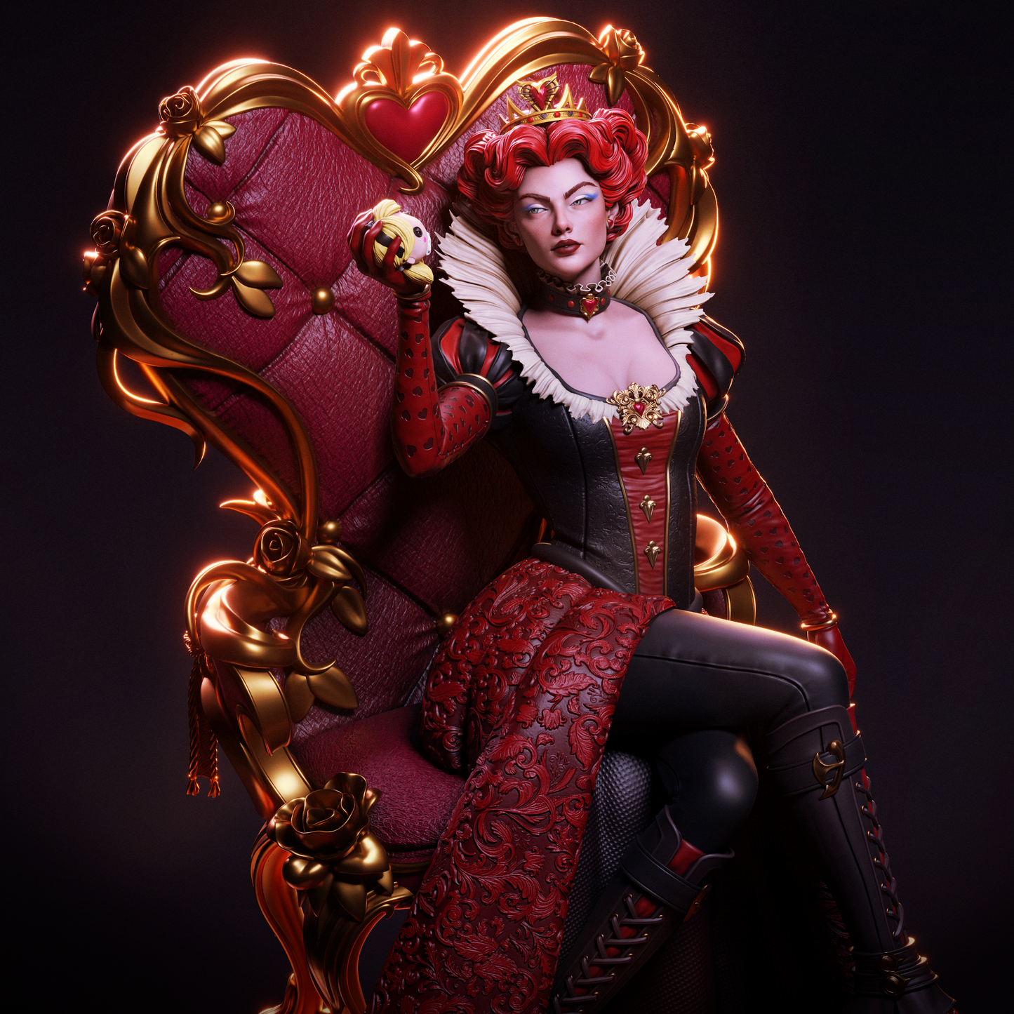 Red Queen Style Tyrant Ruler – Unpainted 3D Printed Model Kit