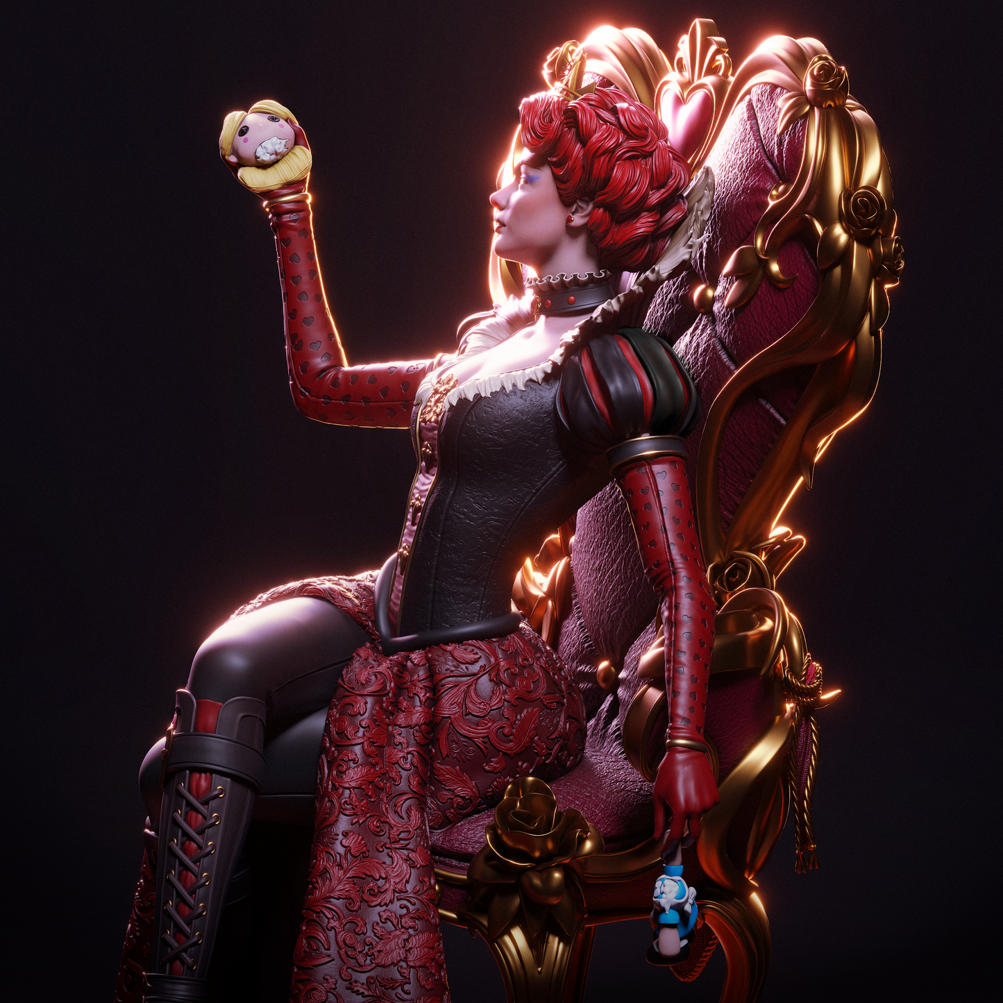 Red Queen Style Tyrant Ruler – Unpainted 3D Printed Model Kit