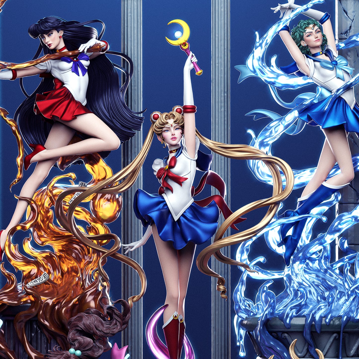 Sailor Guardians diorama figure kit - Unpainted 3D printed resin model kit