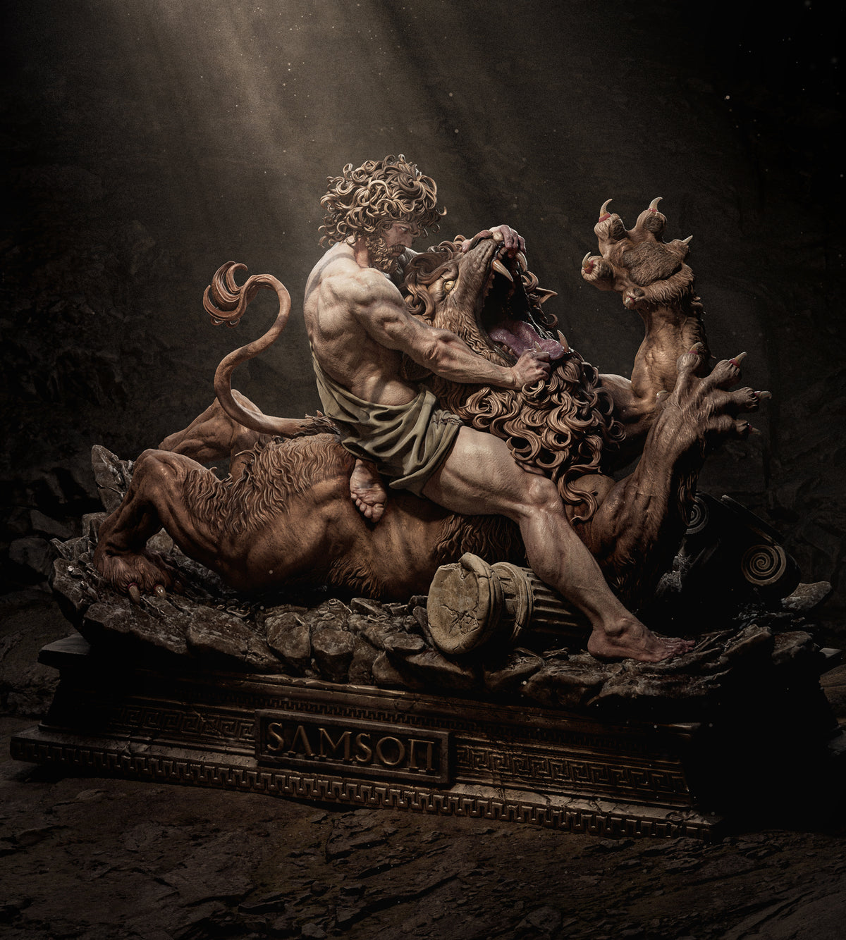 Samson Lion Fight Biblical Fantasy Unpainted Resin Garage Kit (1/6-1/12)