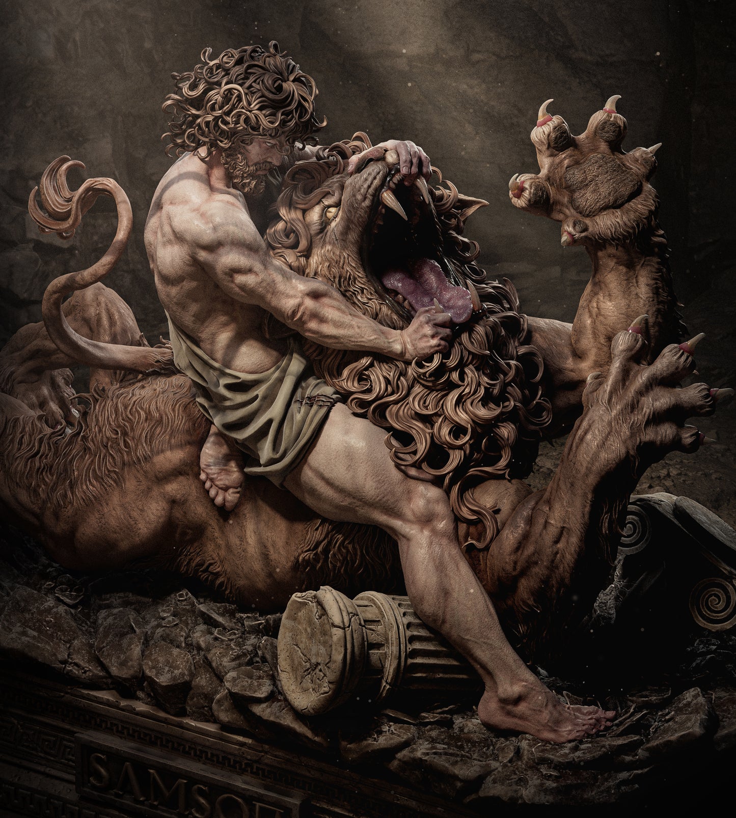 Samson Lion Fight Biblical Fantasy Unpainted Resin Garage Kit (1/6-1/12)