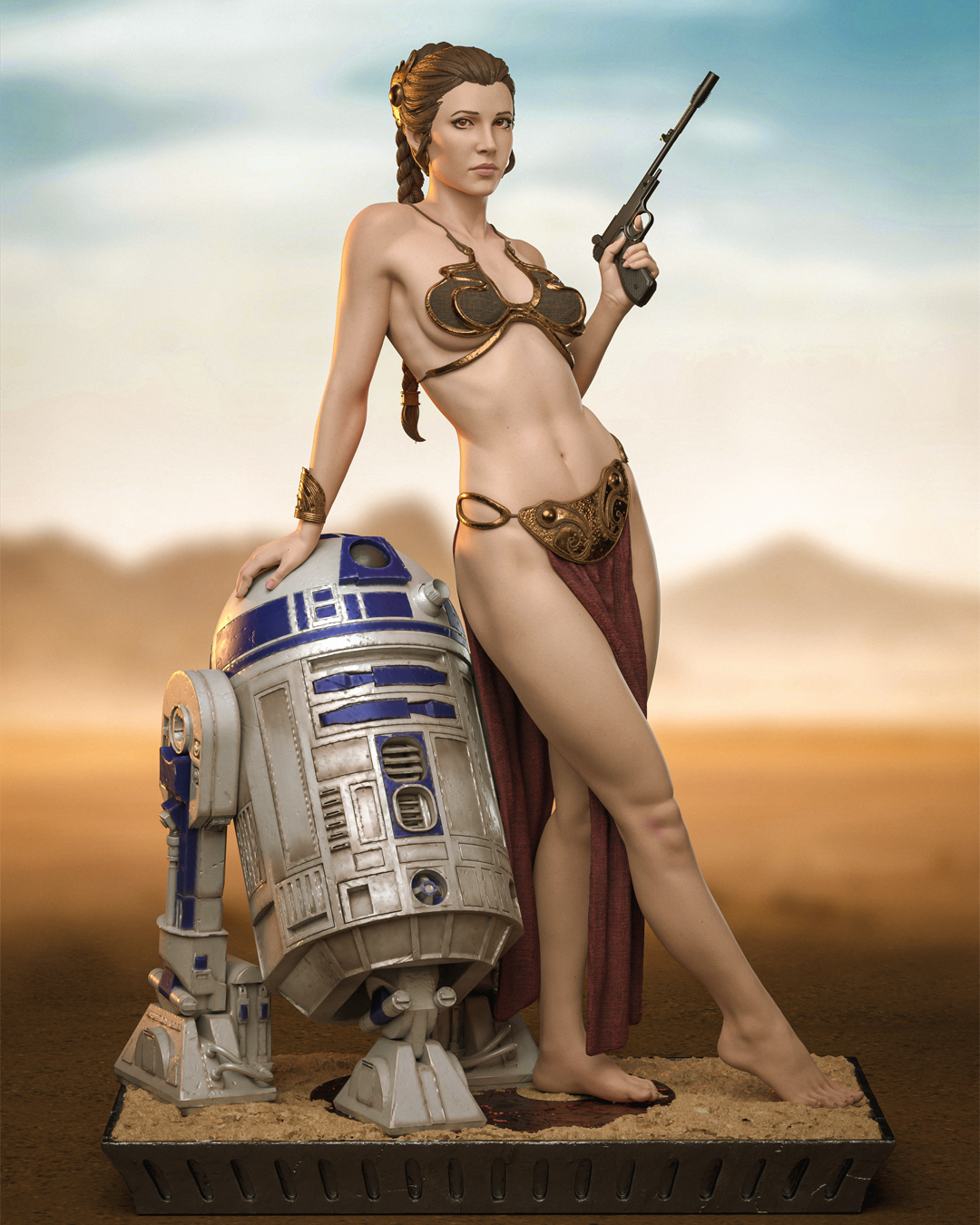 Slave Leia Freed with Droid Companion – Unpainted 3D Printed Model Kit