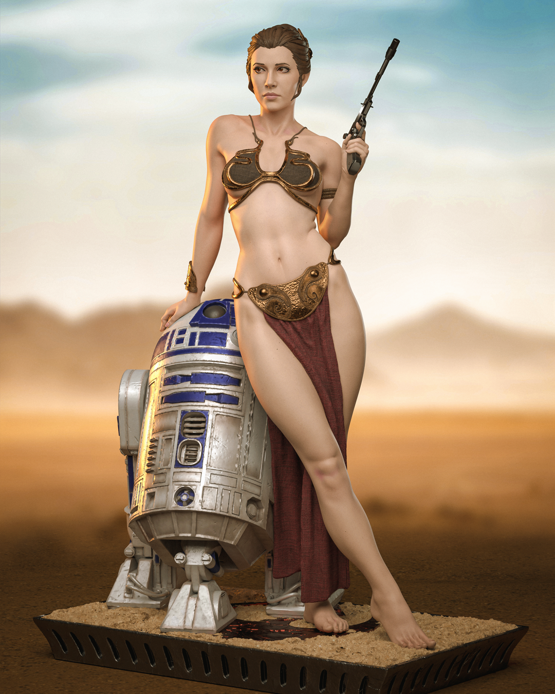 Slave Leia Freed with Droid Companion – Unpainted 3D Printed Model Kit