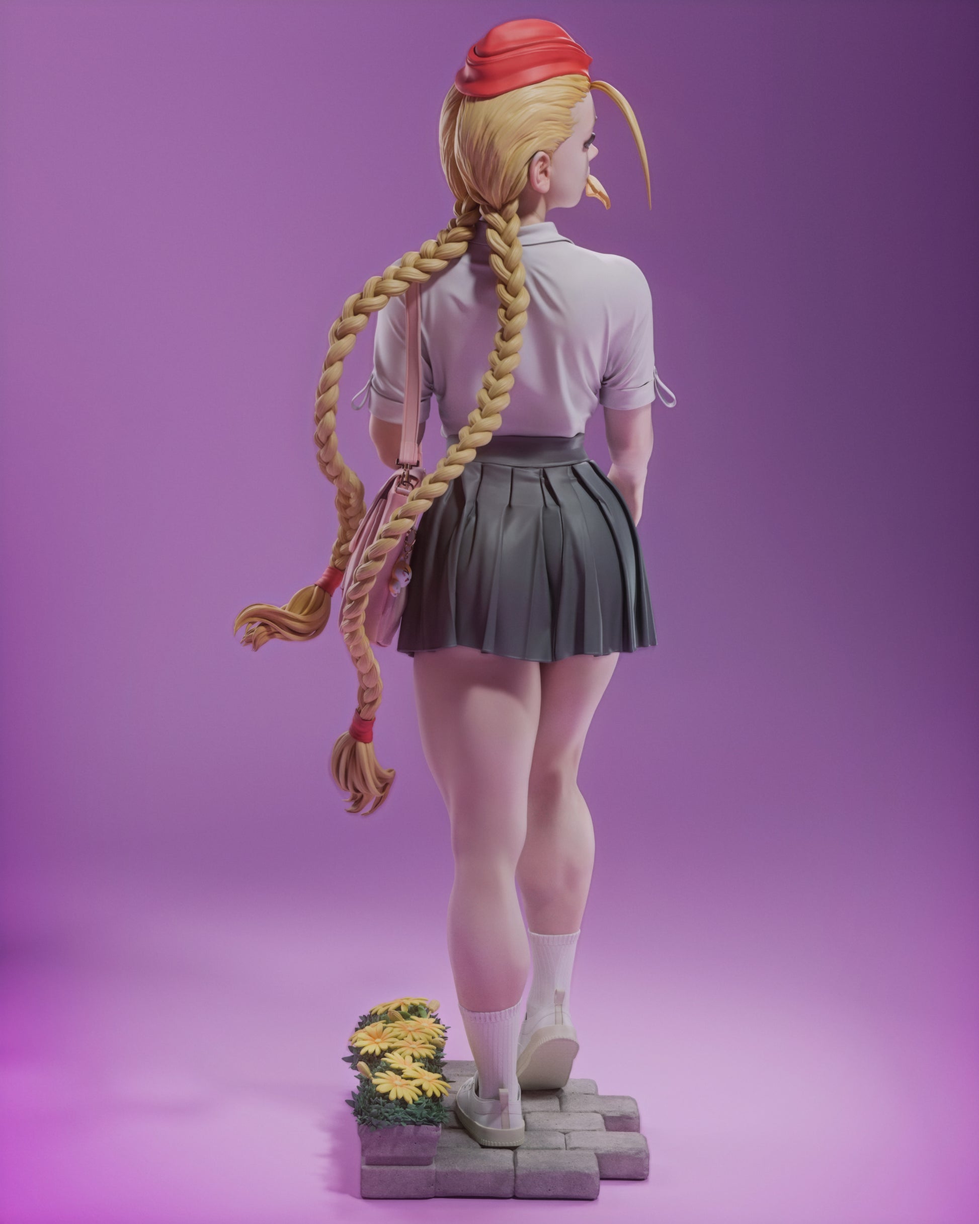 Painted Highschool Cammy collectible statue with detailed school outfit.