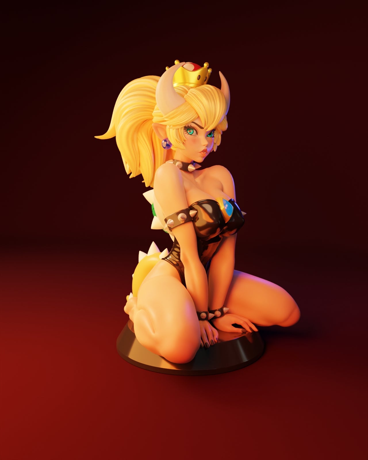 Sitting Bowsette Style Mario Unpainted Resin Garage Model Kit (1/6-1/12)