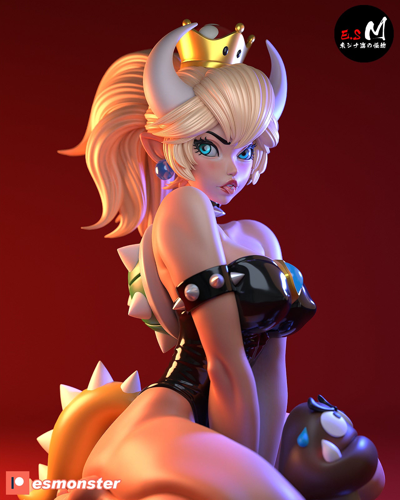 Sitting Bowsette Style Mario Unpainted Resin Garage Model Kit (1/6-1/12)