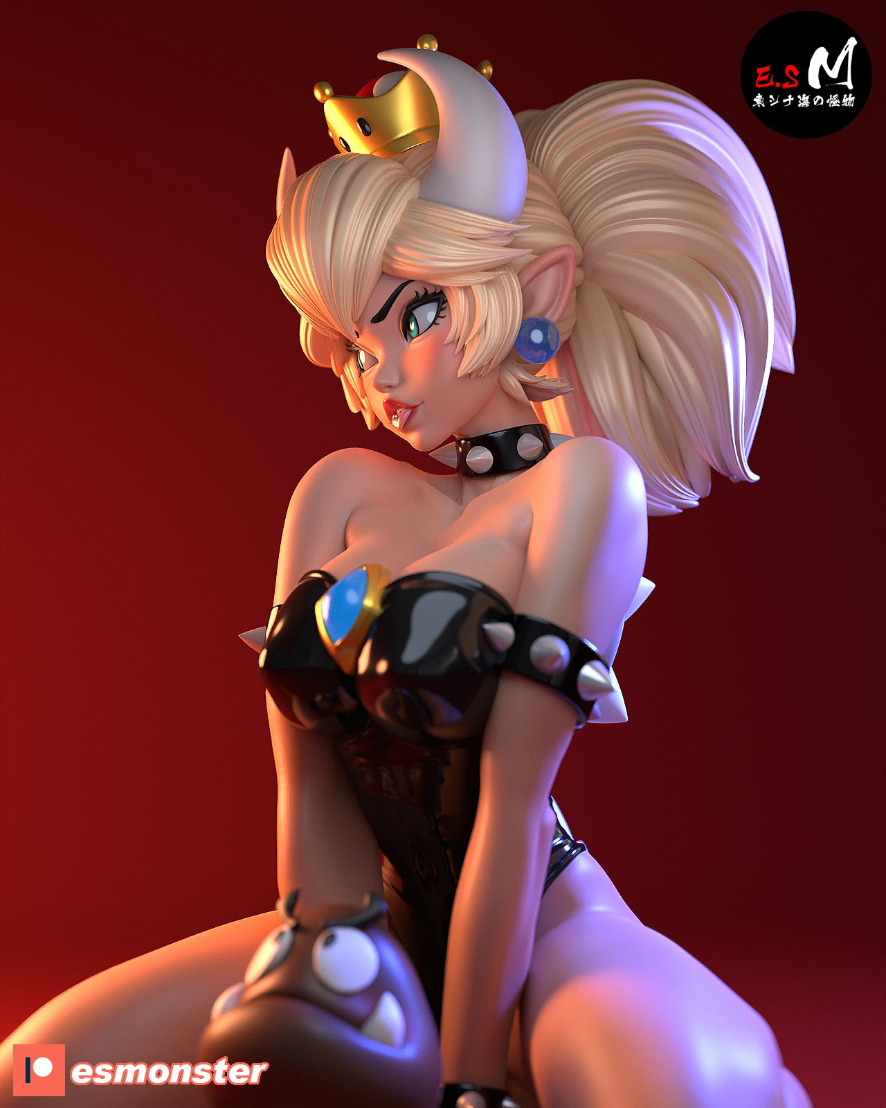 Sitting Bowsette Style Mario Unpainted Resin Garage Model Kit (1/6-1/12)
