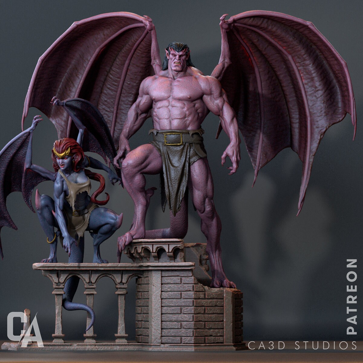 Goliath & Demona Style Gargoyle Resin Duo – Unpainted 3D Printed Hero and Villain Model Kit