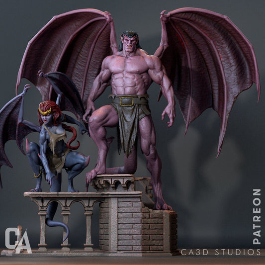 Goliath & Demona Style Gargoyle Resin Duo – Unpainted 3D Printed Hero and Villain Model Kit